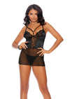 Elegant Moments  44118 – 44118X Mesh, lace & satin babydoll with underwire cups