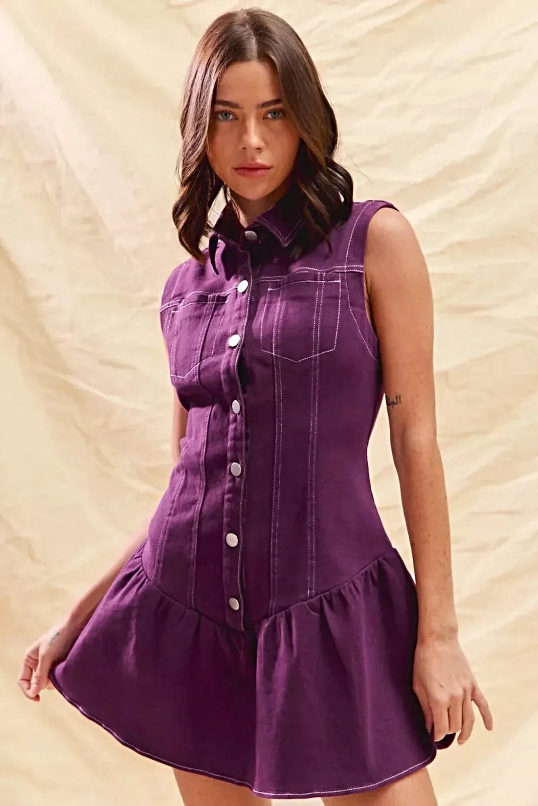 SO ME Button Down Sleeveless Collared Game Day Mini Dress -