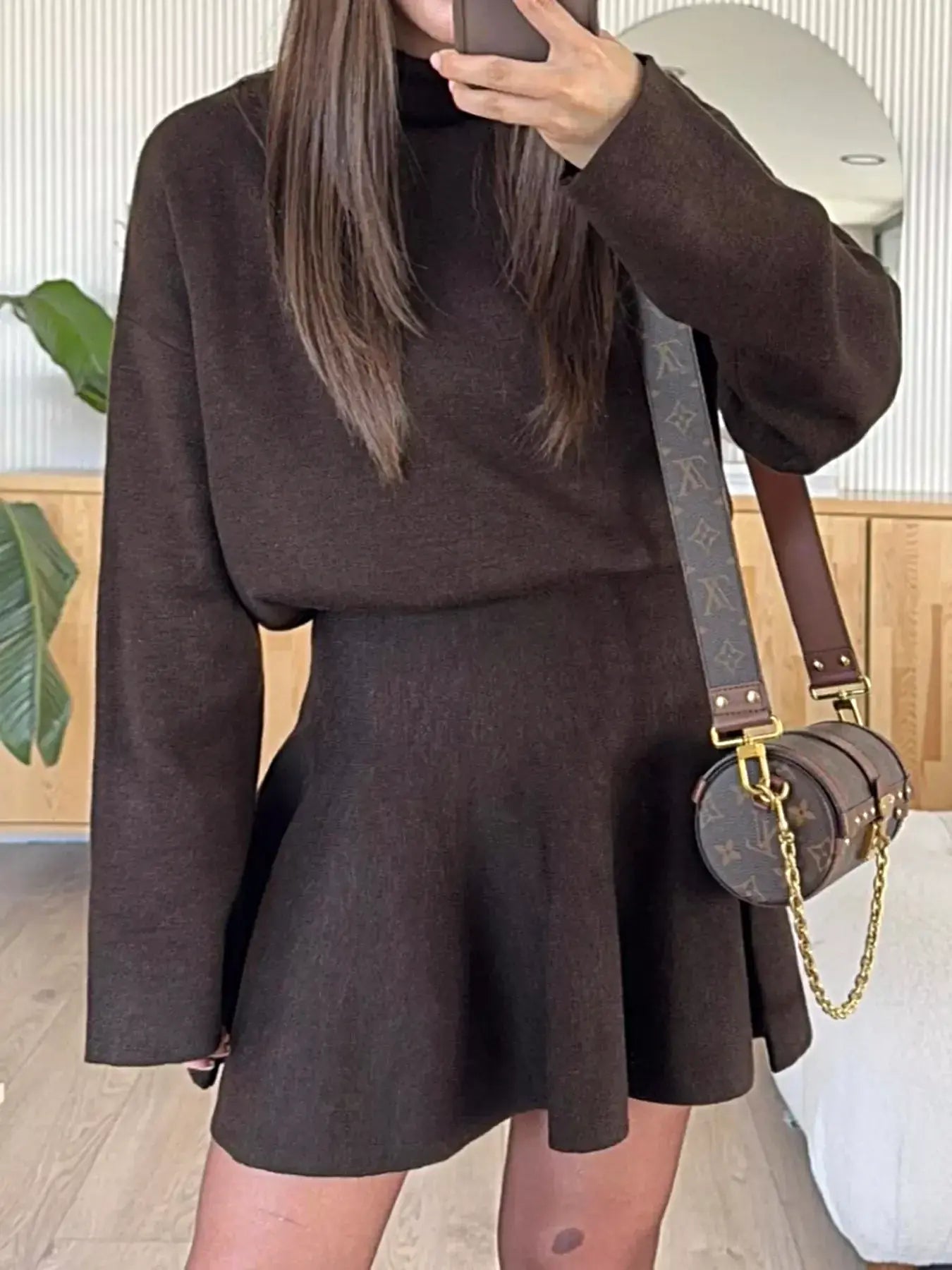 Round Neck Long Sleeve Mini Sweater Dress -