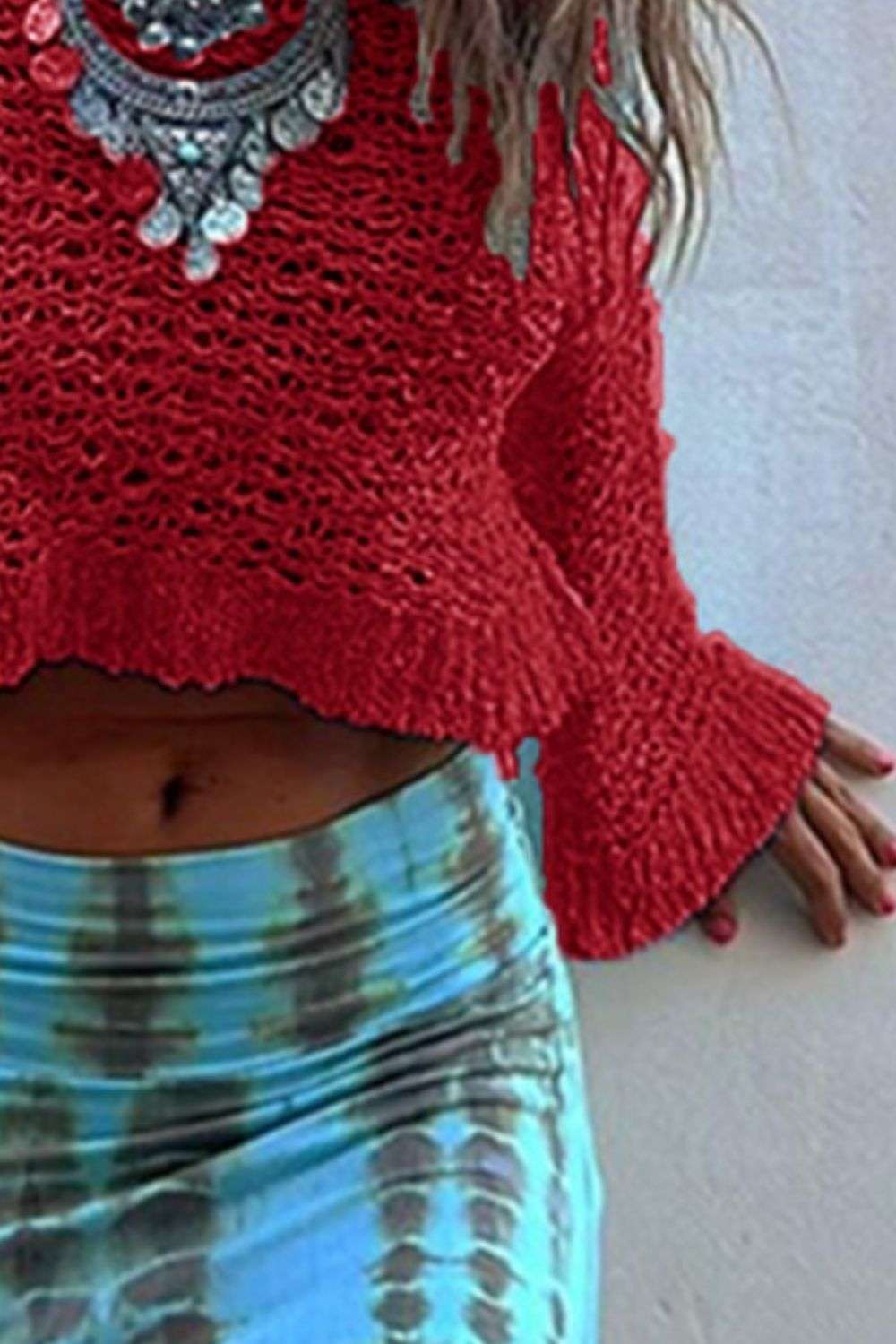 Round Neck Long Sleeve Knit Cover Up Trendsi