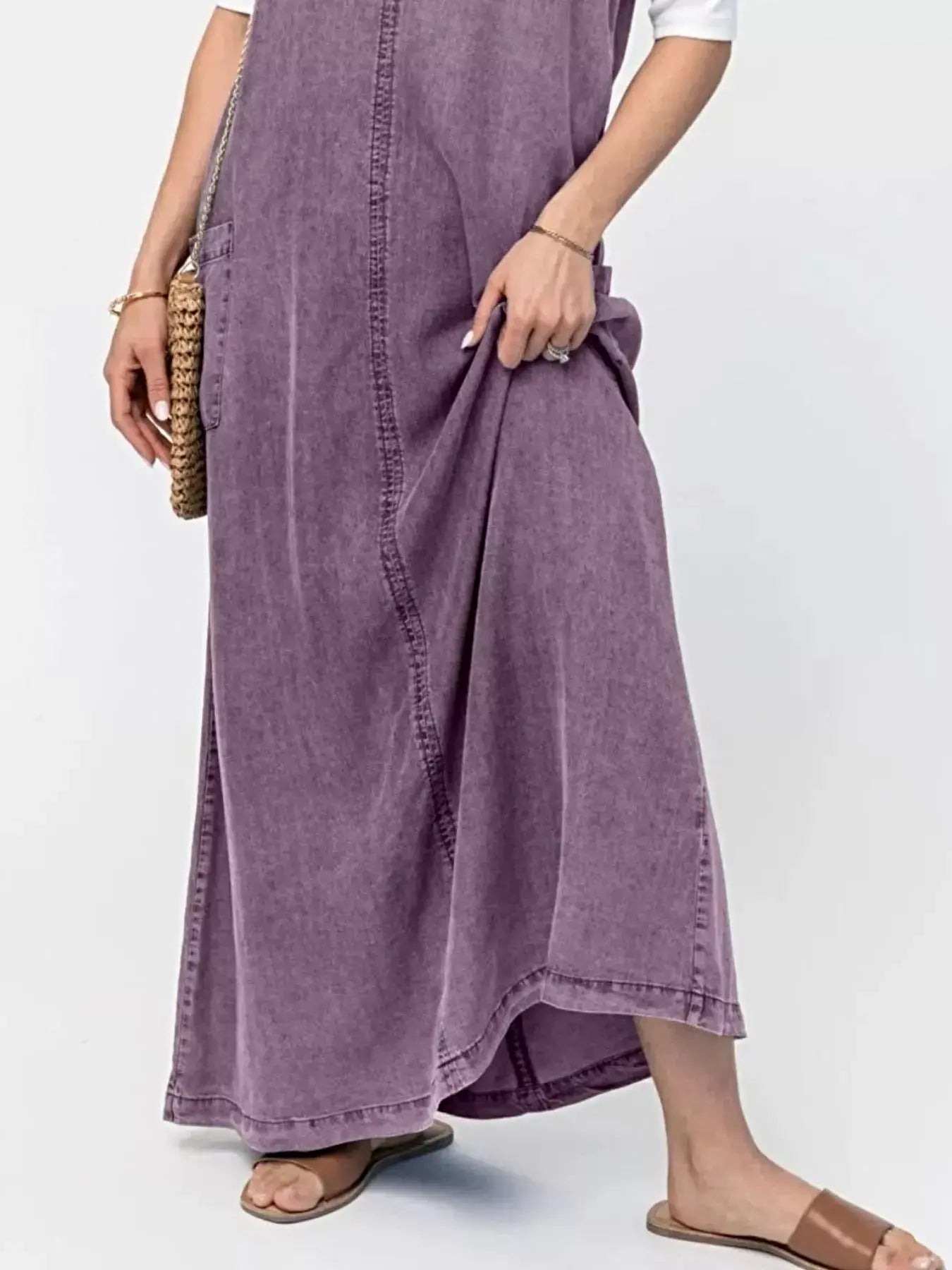 Casual Washed Denim Cami Maxi Dress -