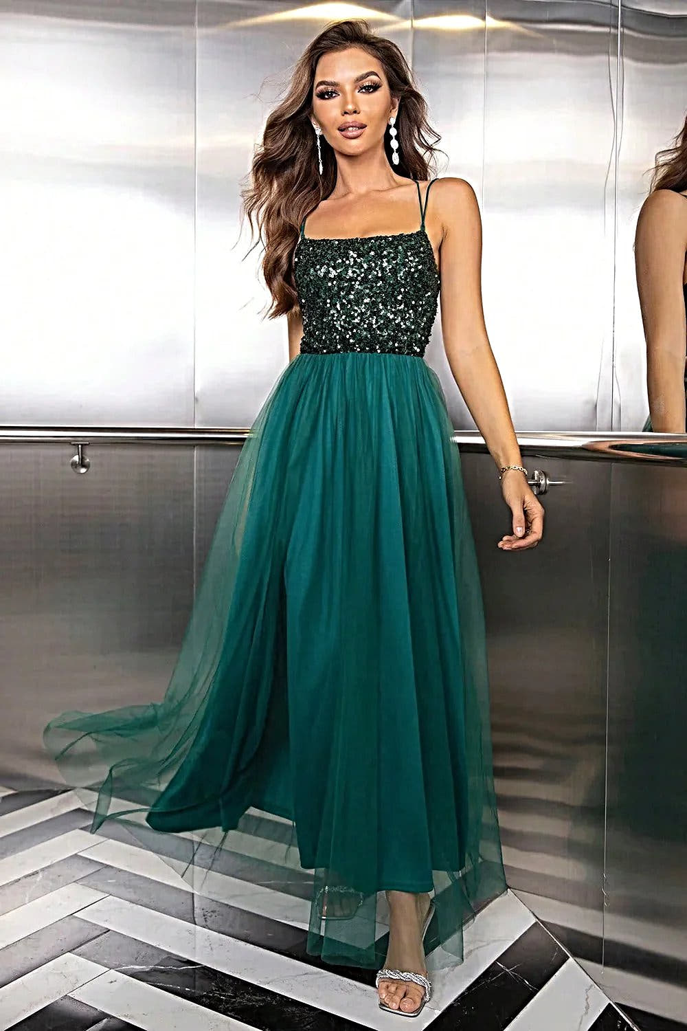 Elegant Lace-Up Party Dress - Backless Mesh Design, Opaque, Slightly Stretchy, Lined Trendsi