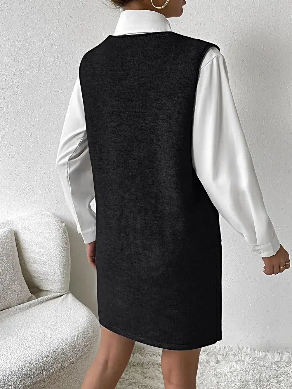 V-Neck Sleeveless Sweater Dress with Pockets -