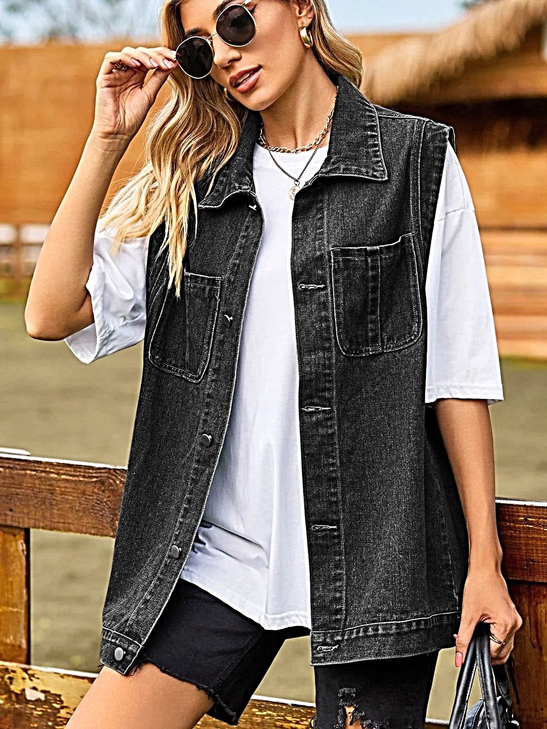 Button Down Denim Vest -