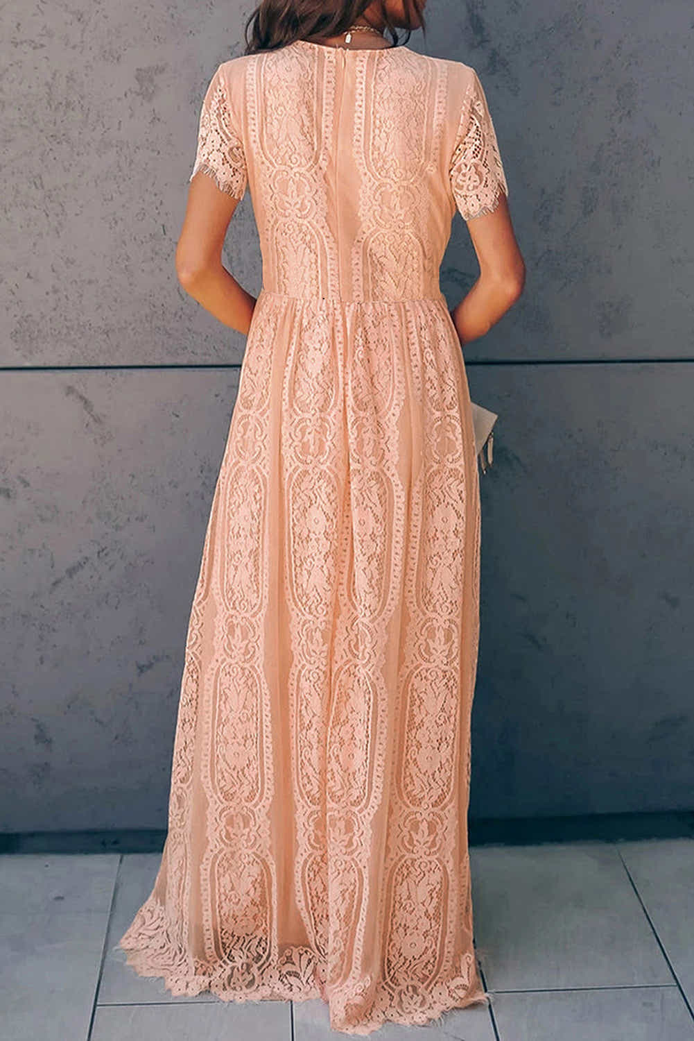Scalloped Trim Lace Plunge Dress Trendsi