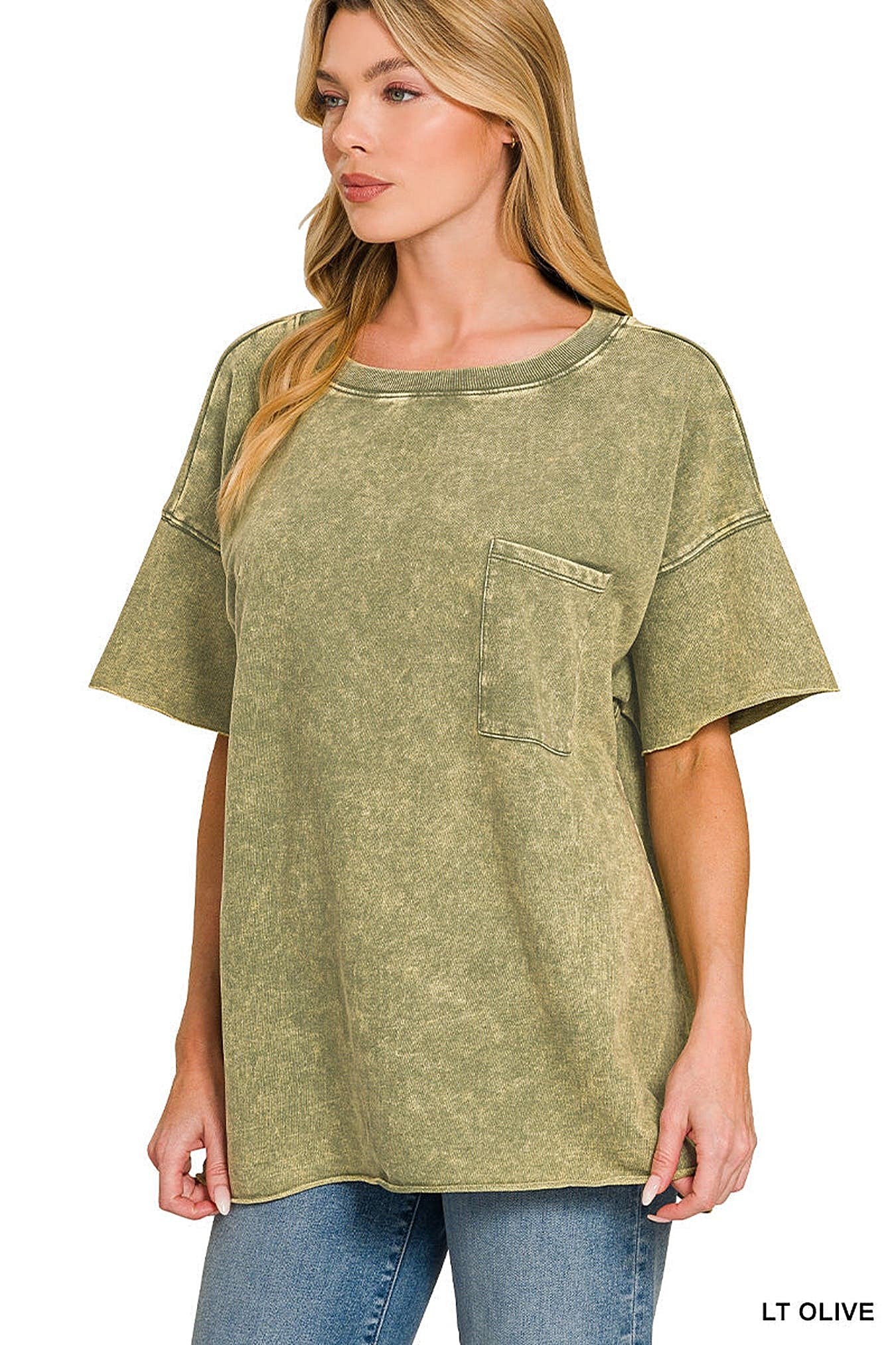 Zenana French Terry Washed Drop Shoulder Raw Edge Top -
