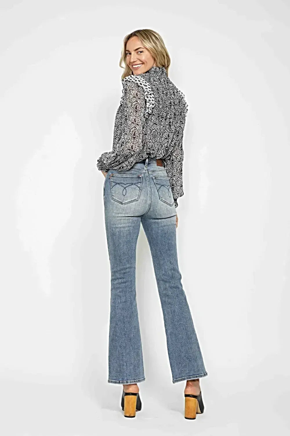 Judy Blue Full Size Tummy Control Back Embroidered Pocketed Bootcut Jeans Plus Size -