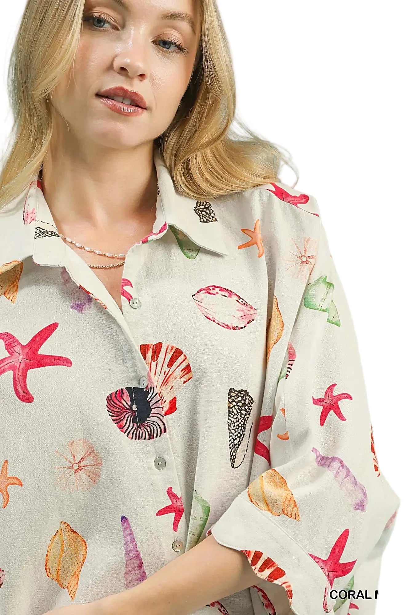 Umgee Seashell & Starfish Print Button-Down Top -