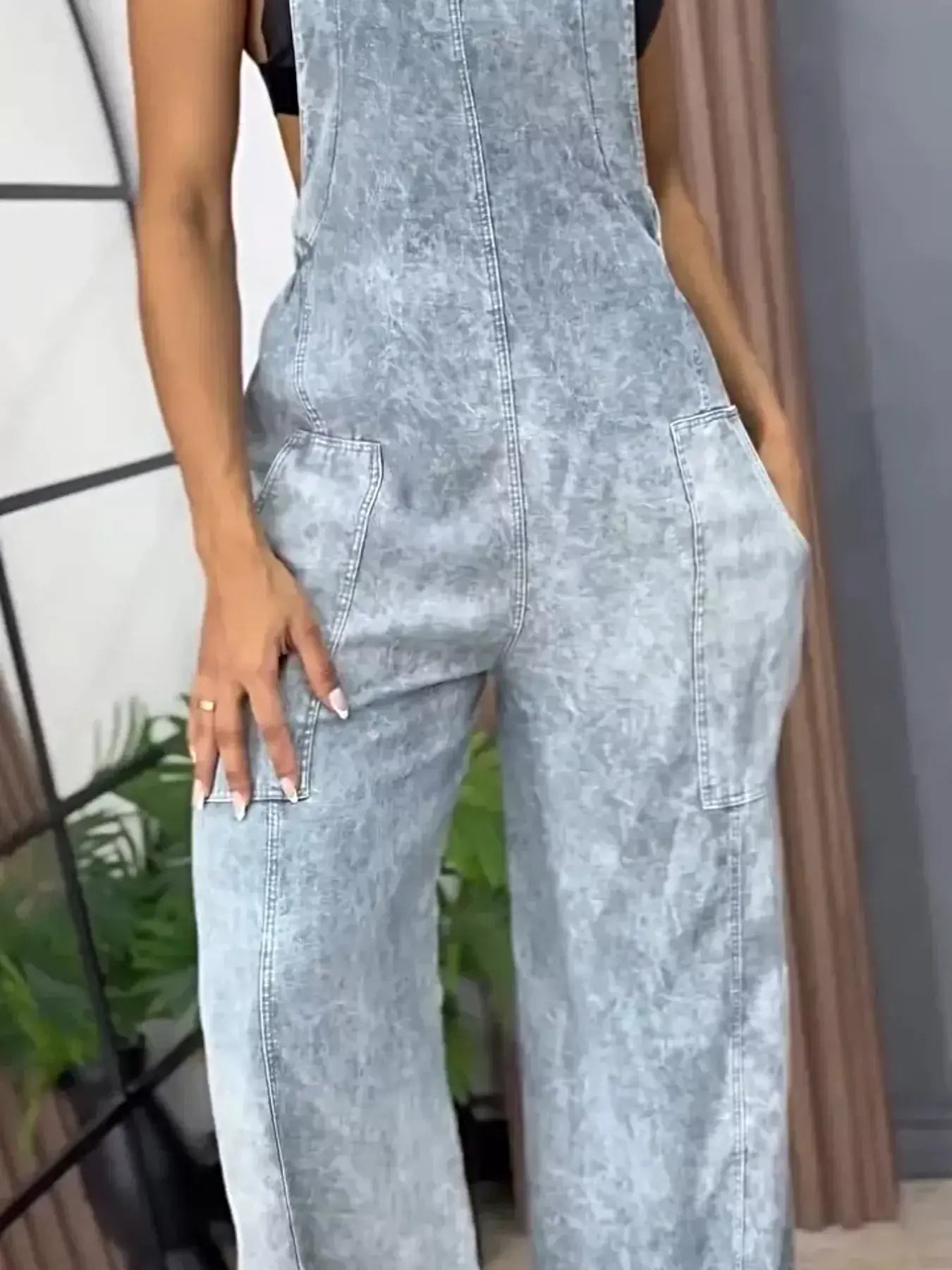 Full Size Vintage Wash Wide Leg Denim Overalls Plus Size -