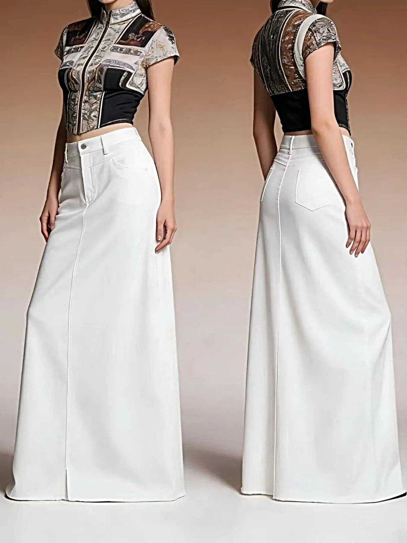 Raw Hem Maxi Denim Skirt -