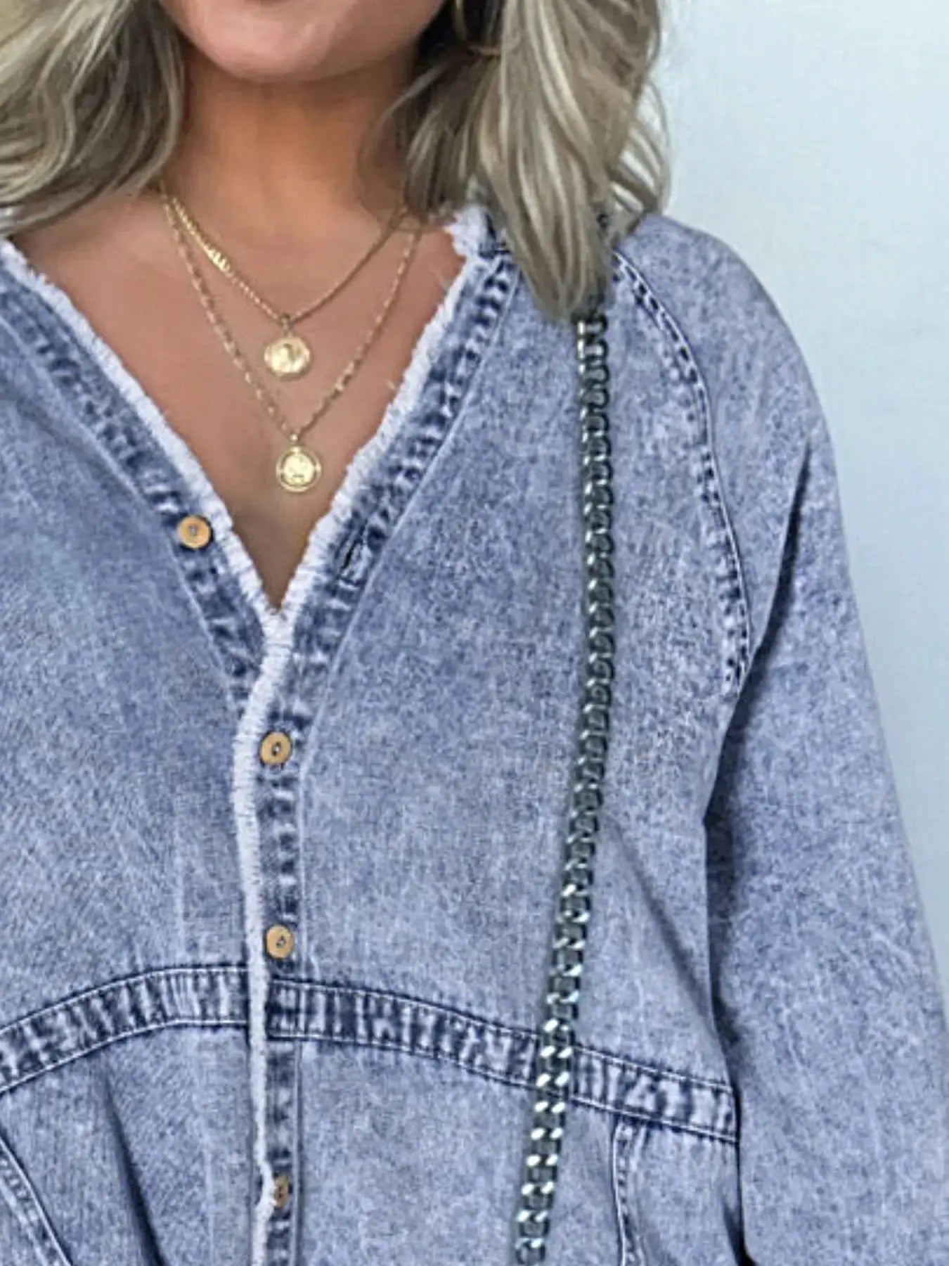 Full Size Button-Front Long Sleeve Denim Shirt Dress Plus Size -