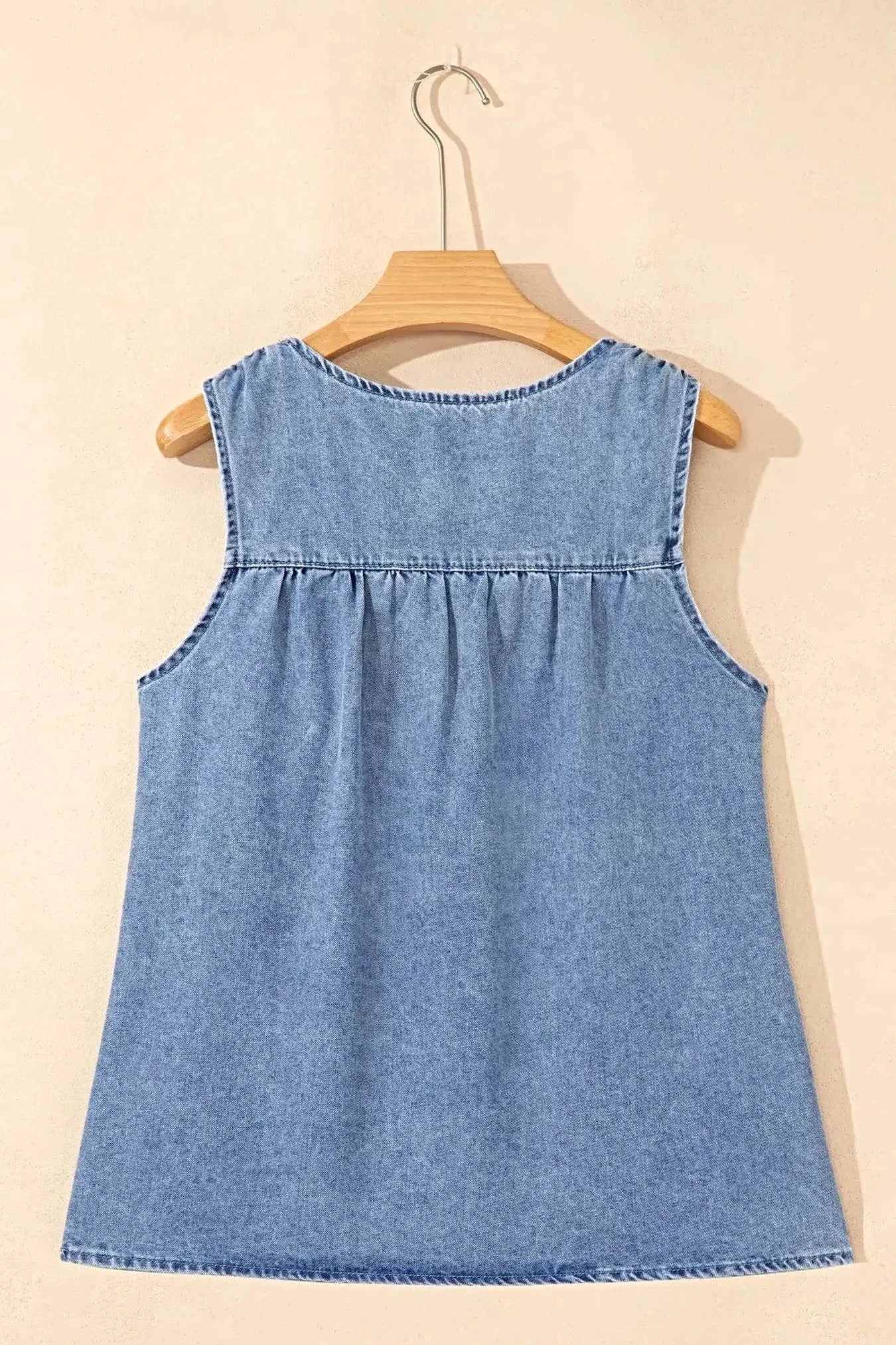 Denim Pleated Patchwork Sleeveless Top -