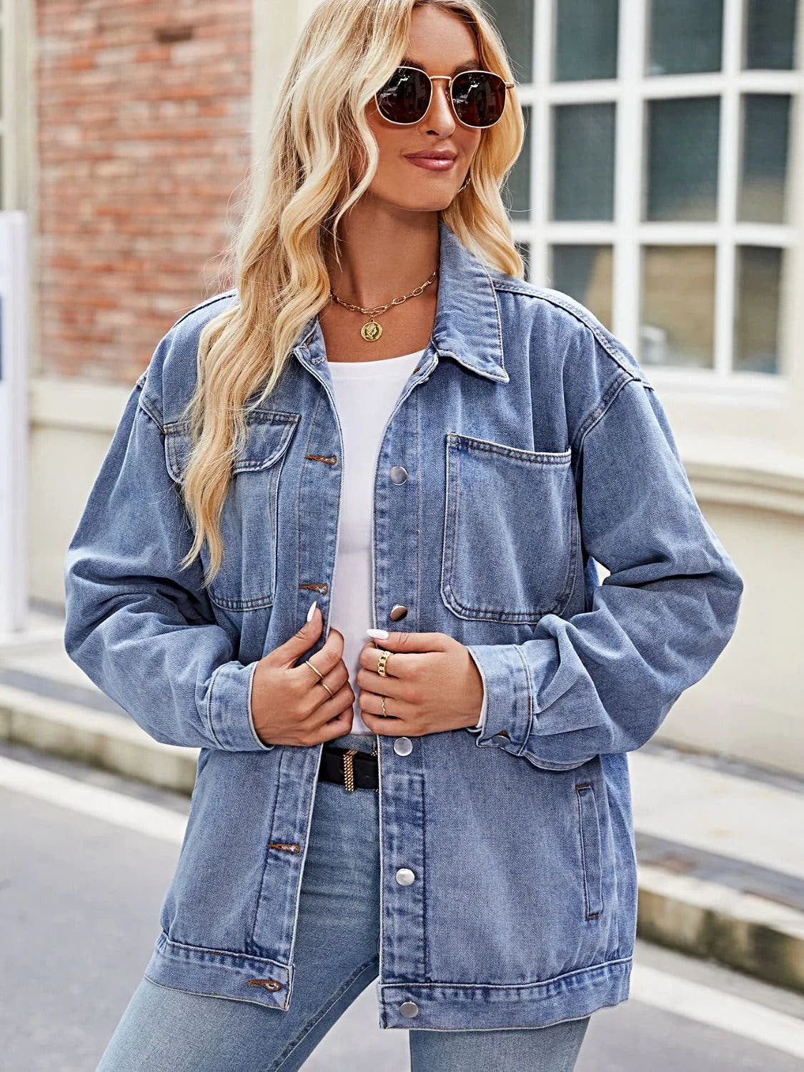 Button Up Denim Jacket with Pockets -