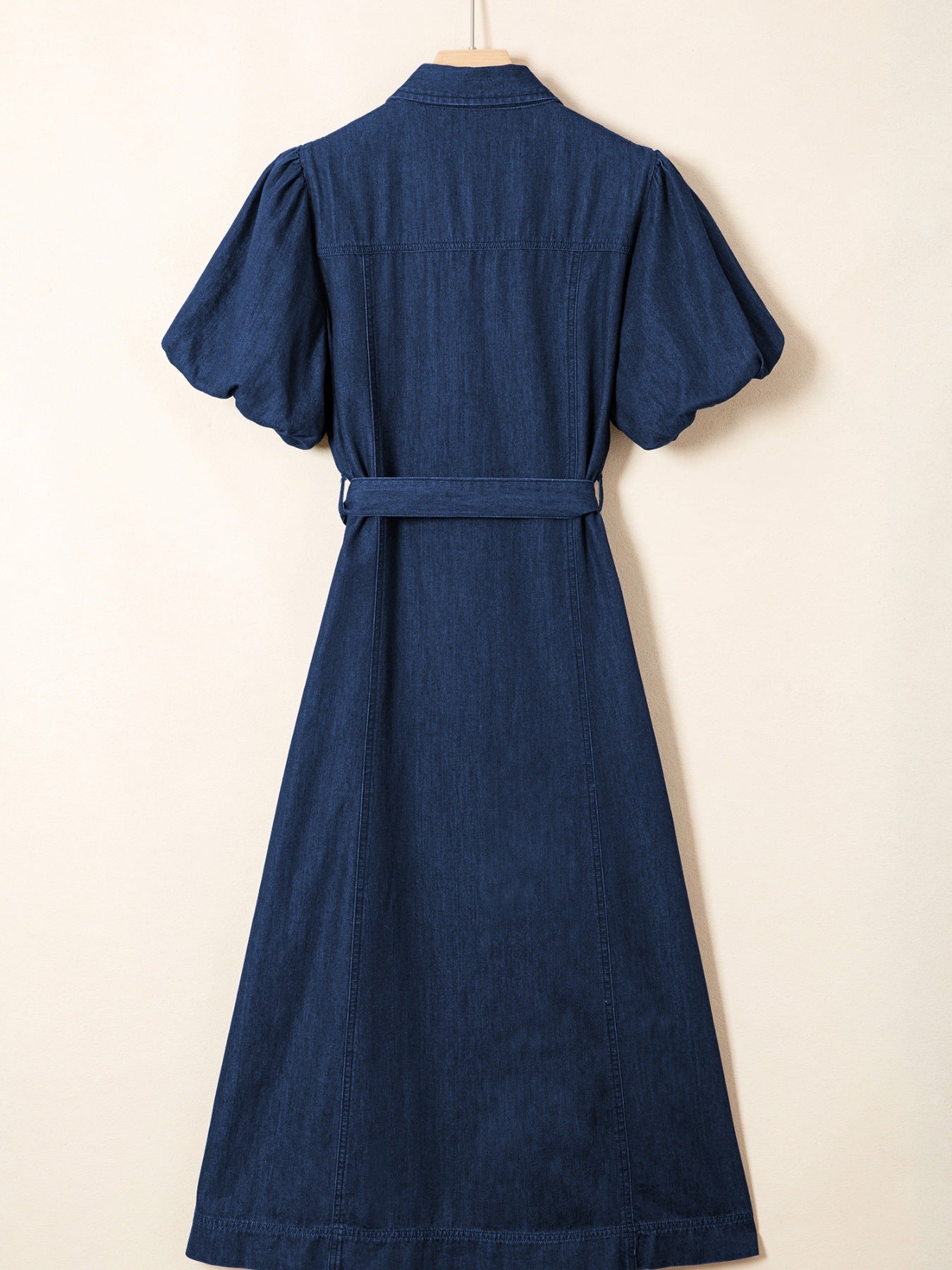 Belted Button-Down Midi Denim Dress -