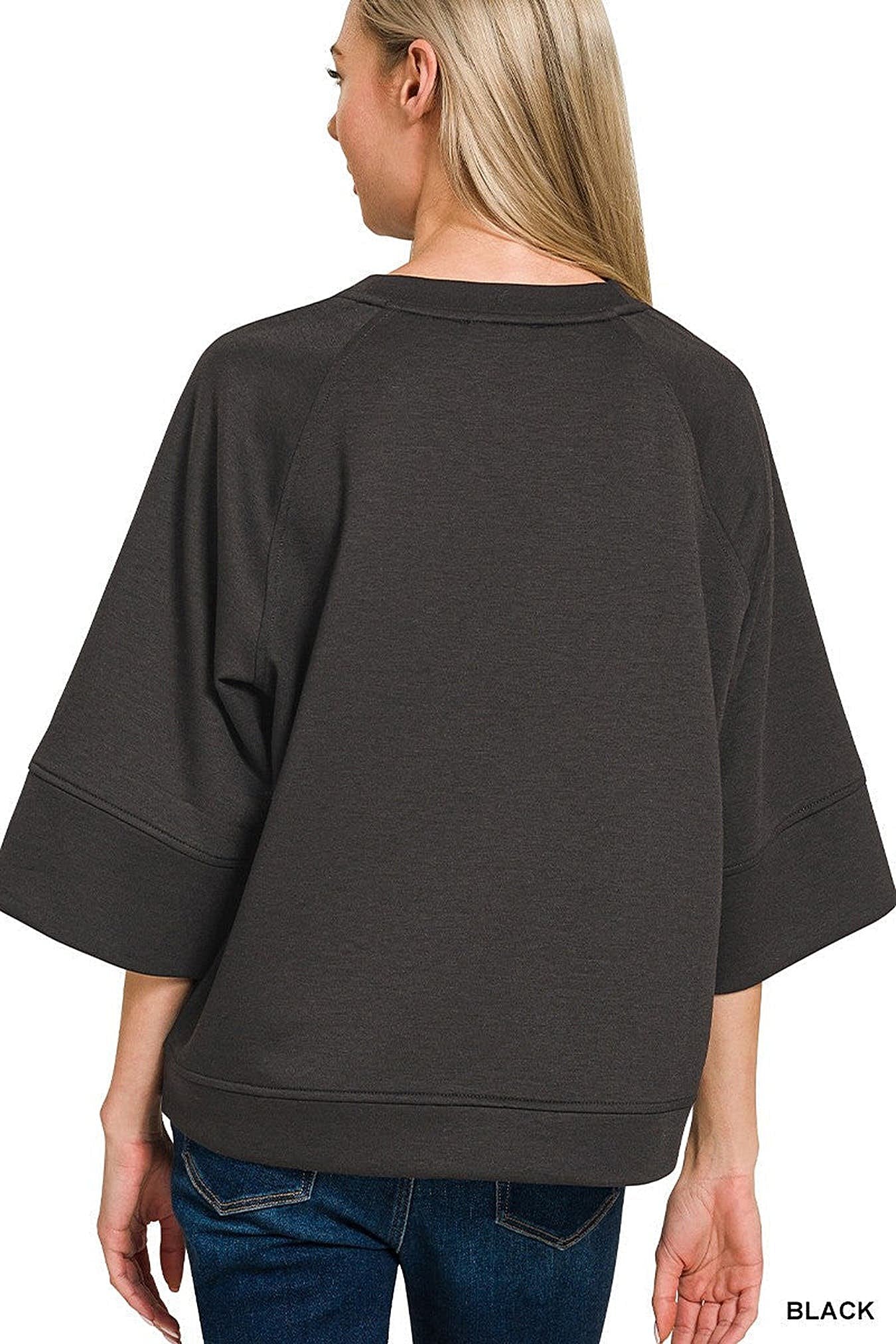 Zenana Scuba 3/4 Sleeve Pullover -