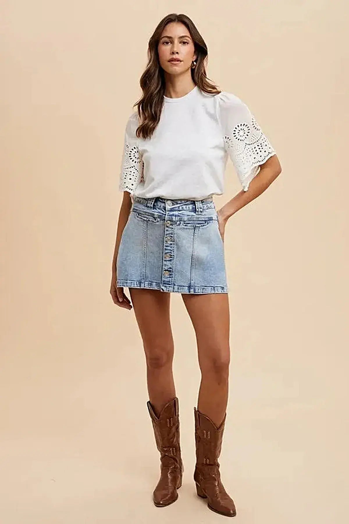 Annie Wear Button Detail Stretch Denim Wrap Mini Skort -