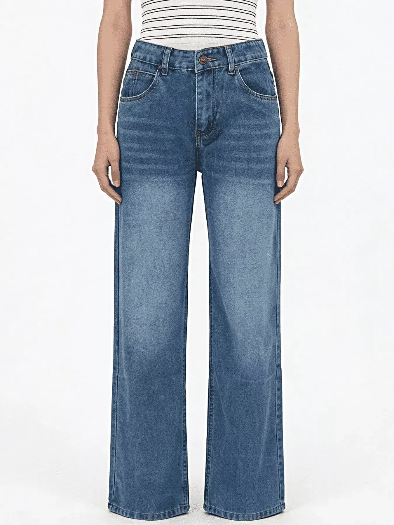Vintage Wash Wide Leg Jeans -