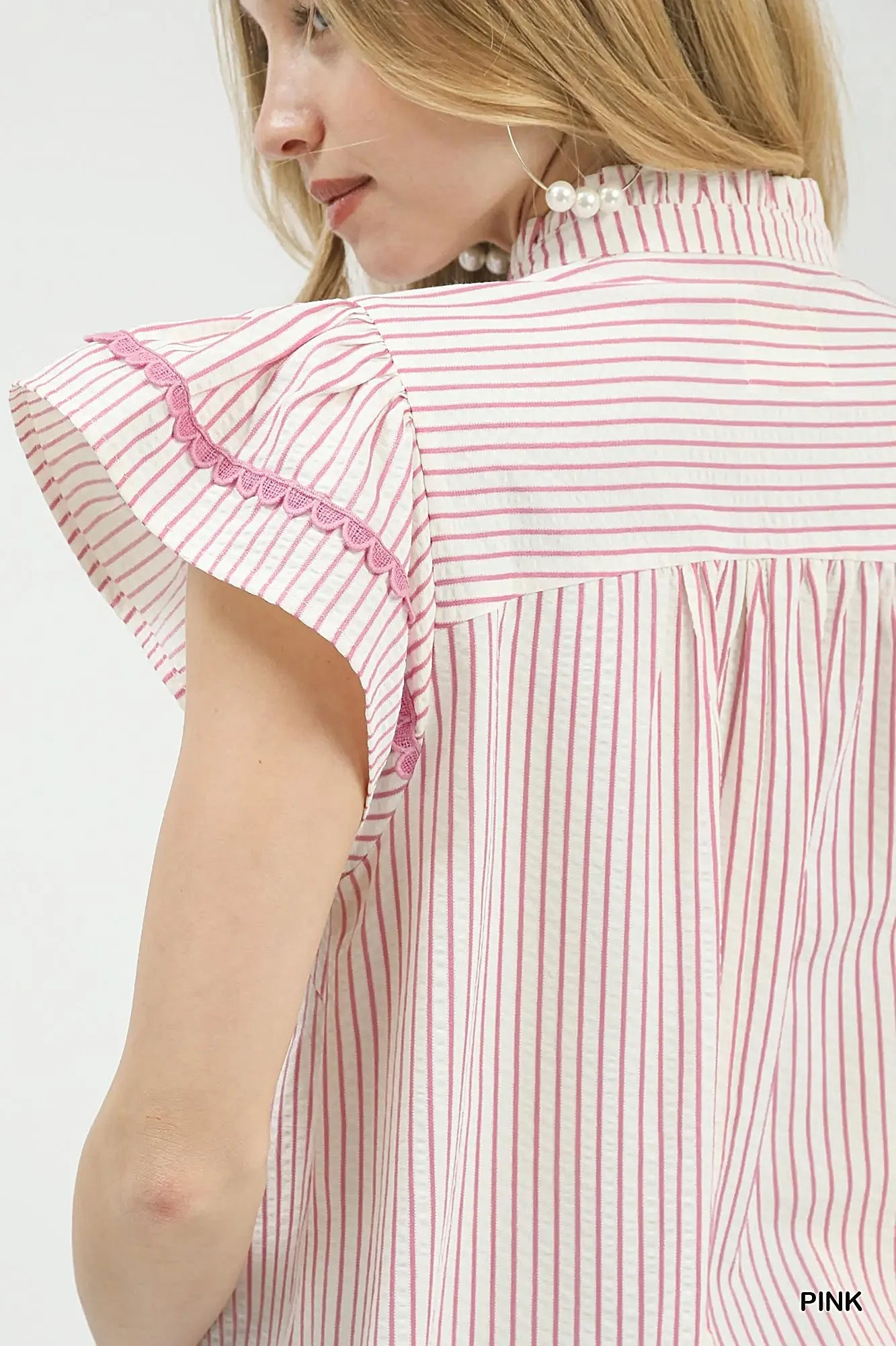 Umgee Striped Flutter Sleeve Top -