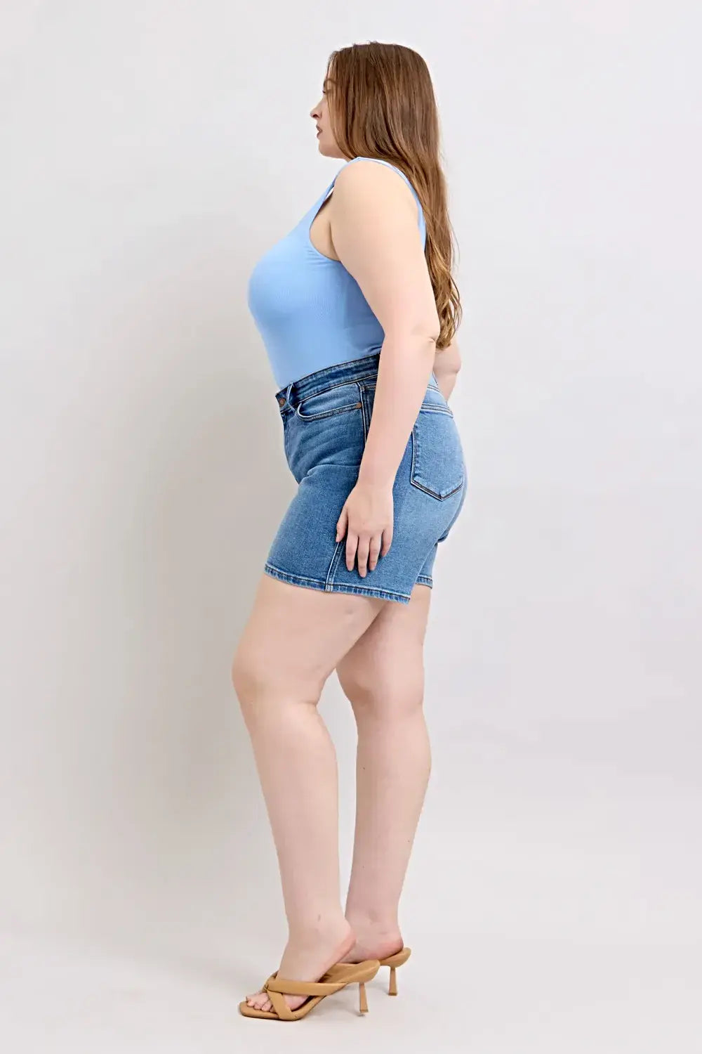 Judy Blue Full Size 2 Button Denim Shorts with Pockets Plus Size -