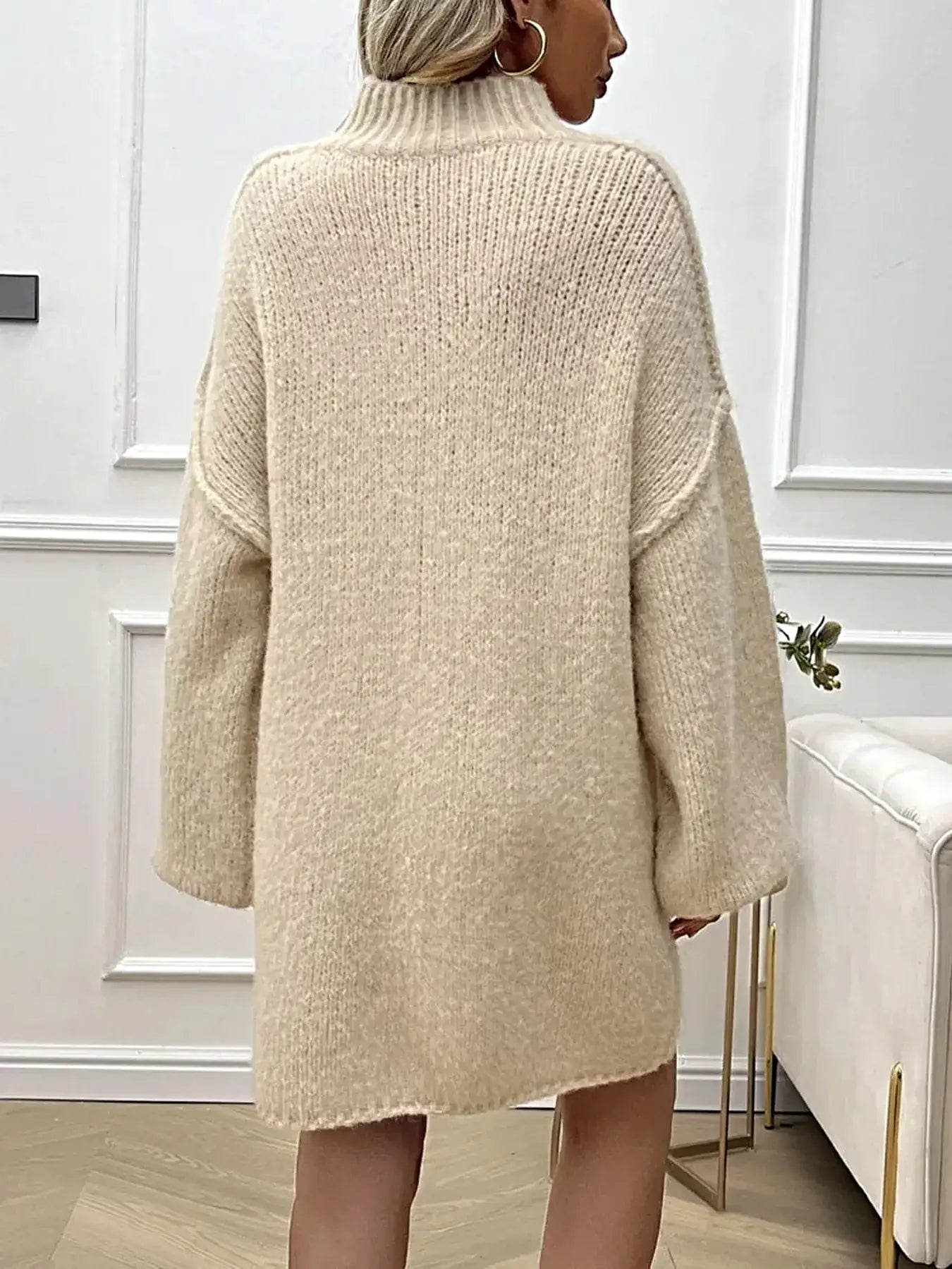 Devine Mock Neck Long Sleeve Mini Sweater Dress -