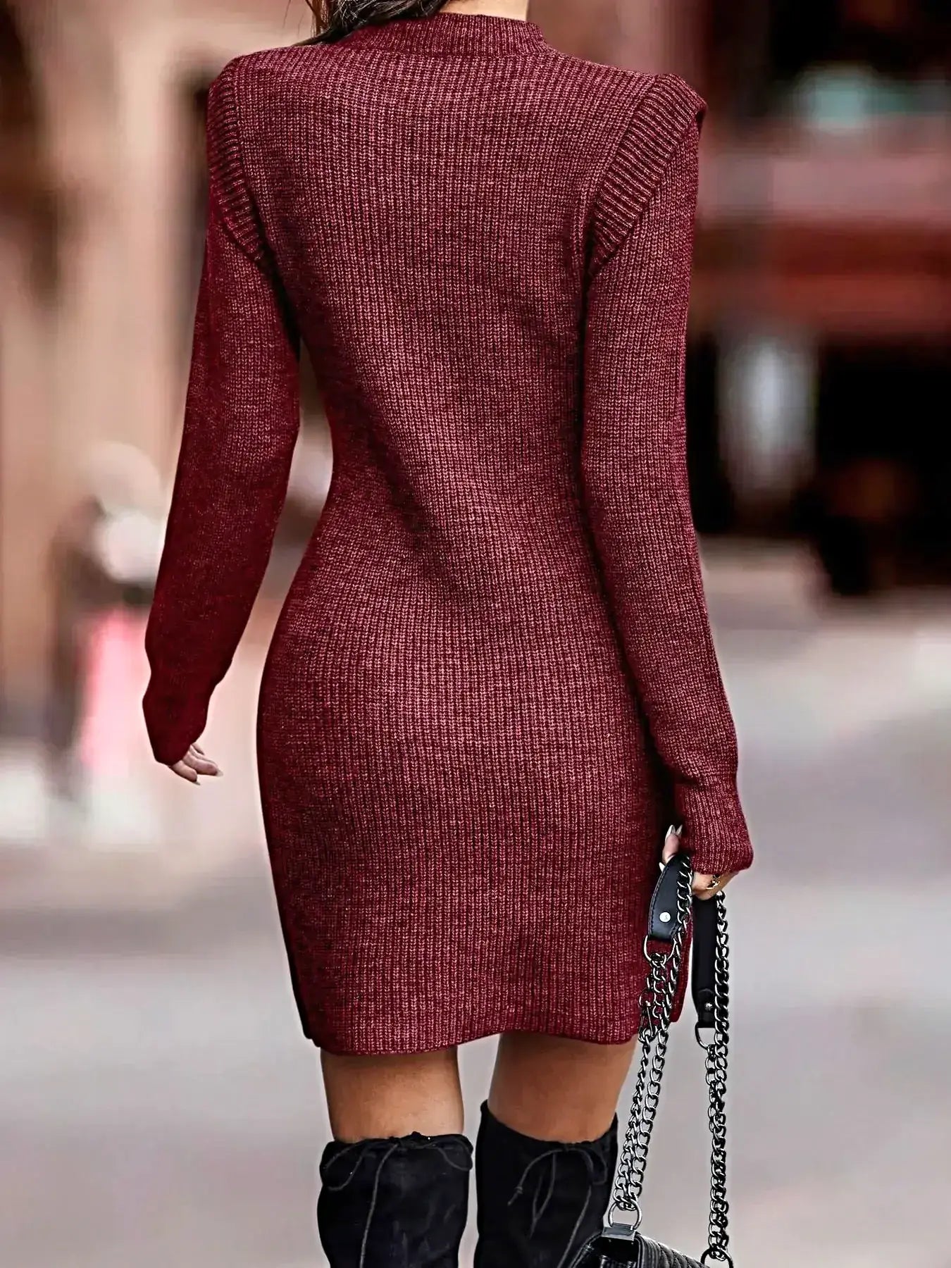 Ribbed Knit Bodycon Sweater Dress -