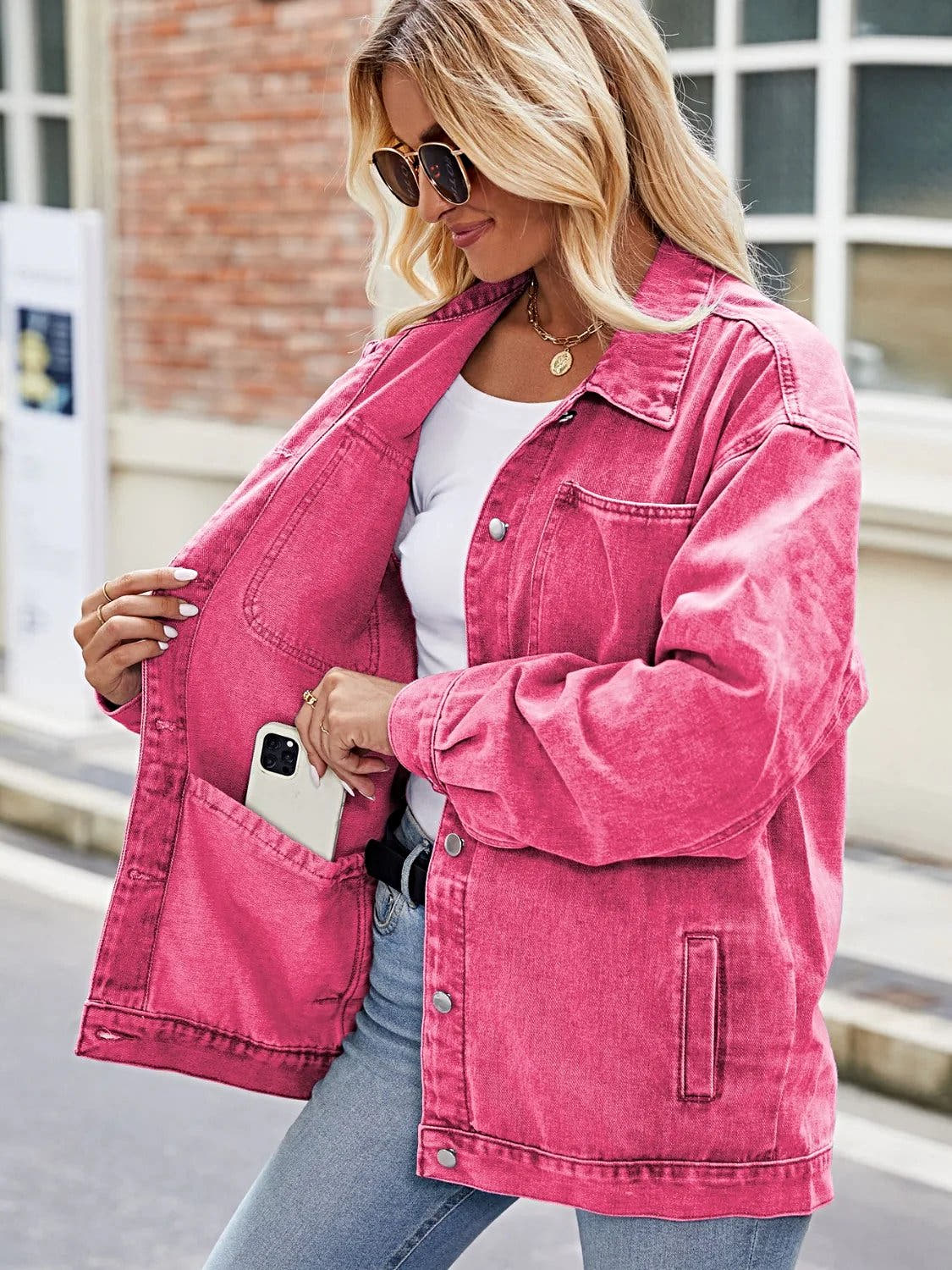Button Up Denim Jacket with Pockets -