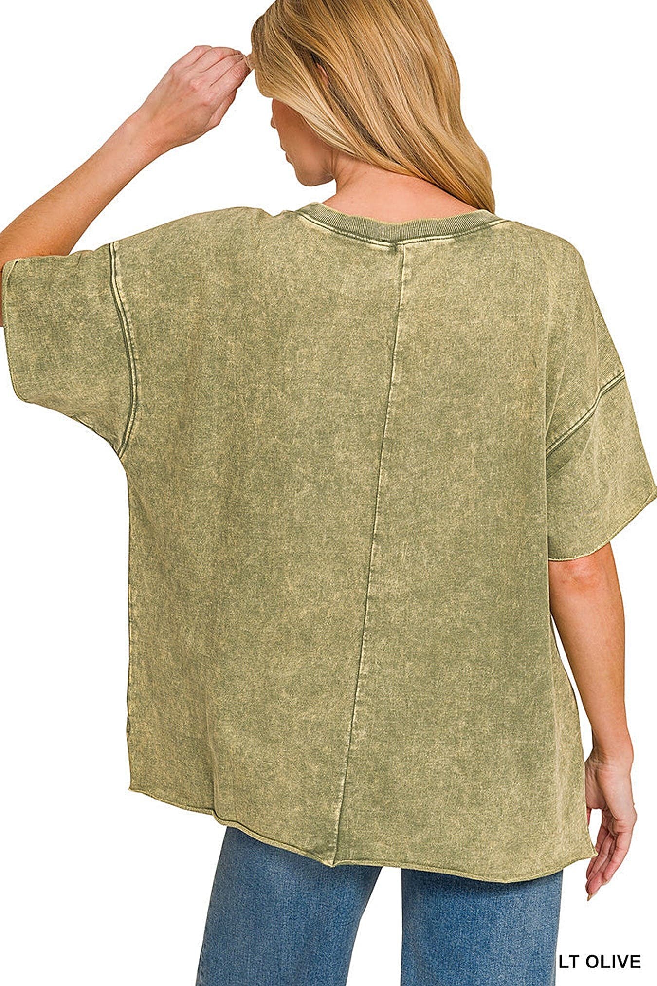 Zenana French Terry Washed Drop Shoulder Raw Edge Top -