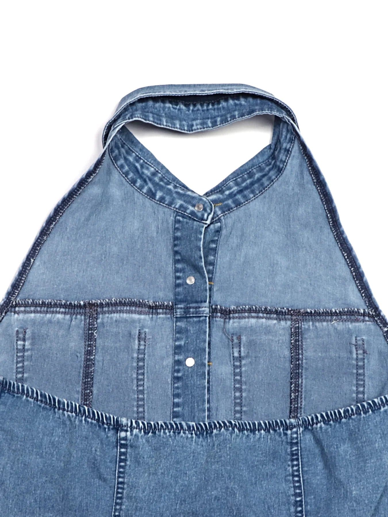 Halter Neck Button-Front Denim Dress -