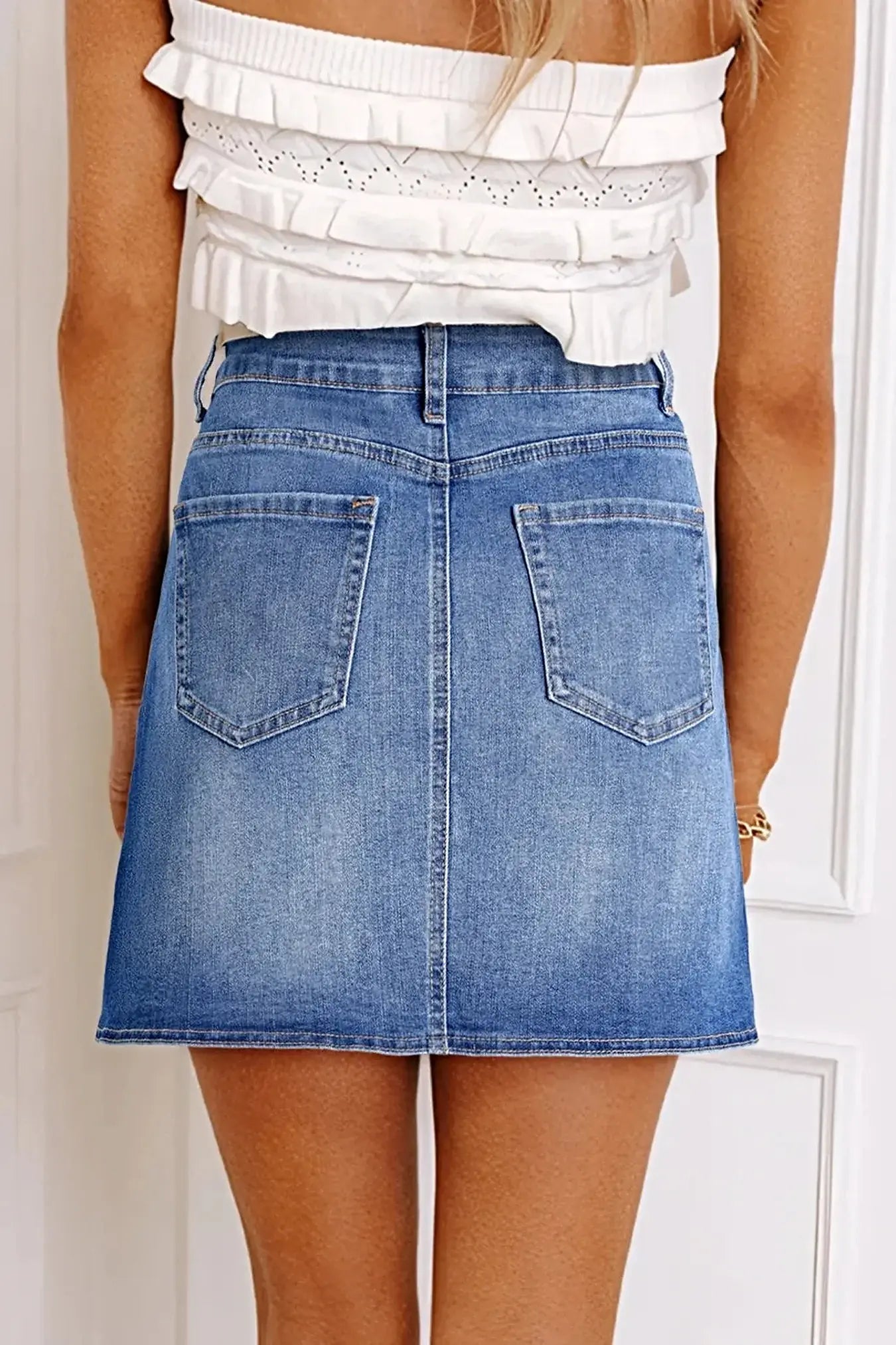 Wrapped Crossed Waist Denim Mini Skirt -