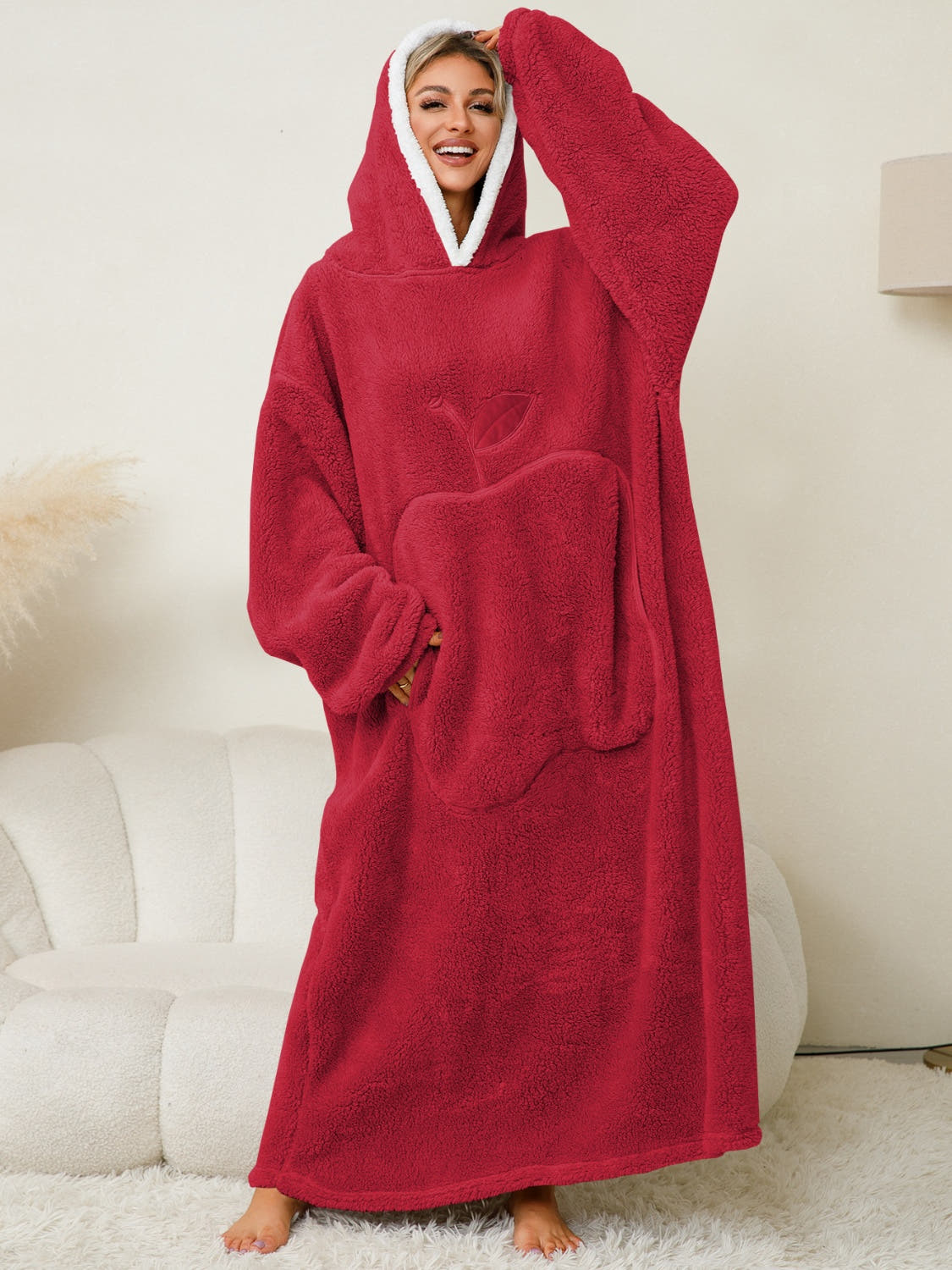 Pocketed Contrast Long Sleeve Hooded Lounge Dress -