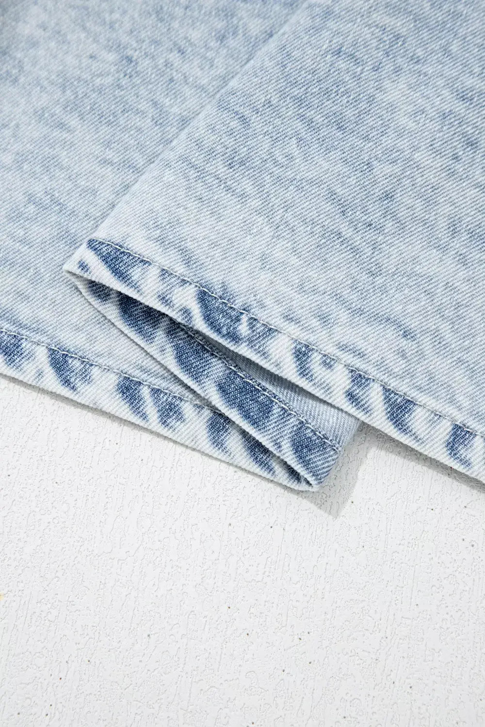 Ruffle Pleated Detail Vintage Washed Denim Top -