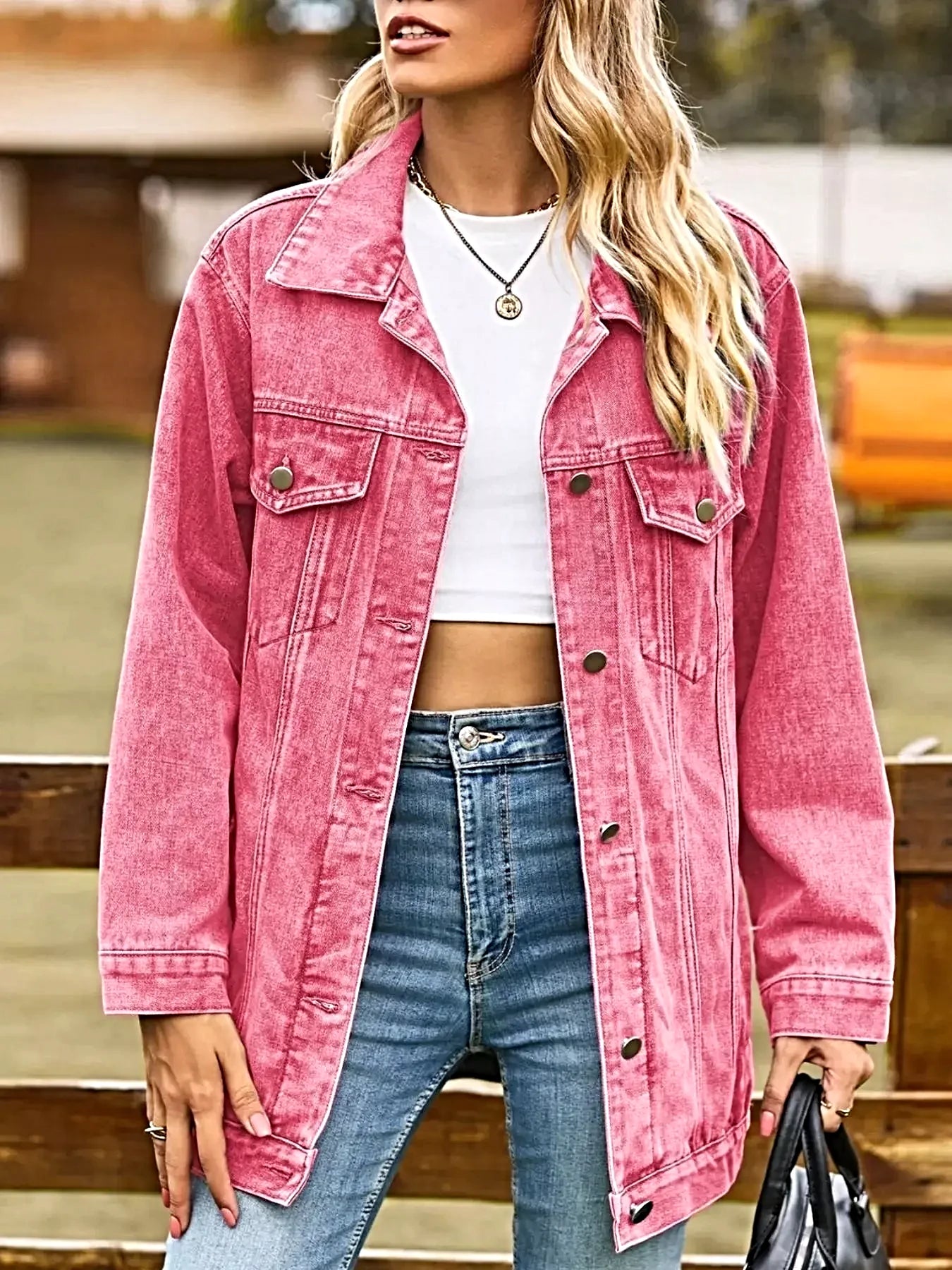 Button Down Washed Denim Jacket -