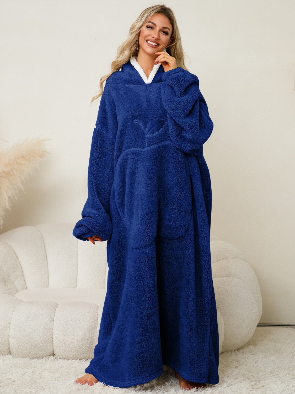 Pocketed Contrast Long Sleeve Hooded Lounge Dress -