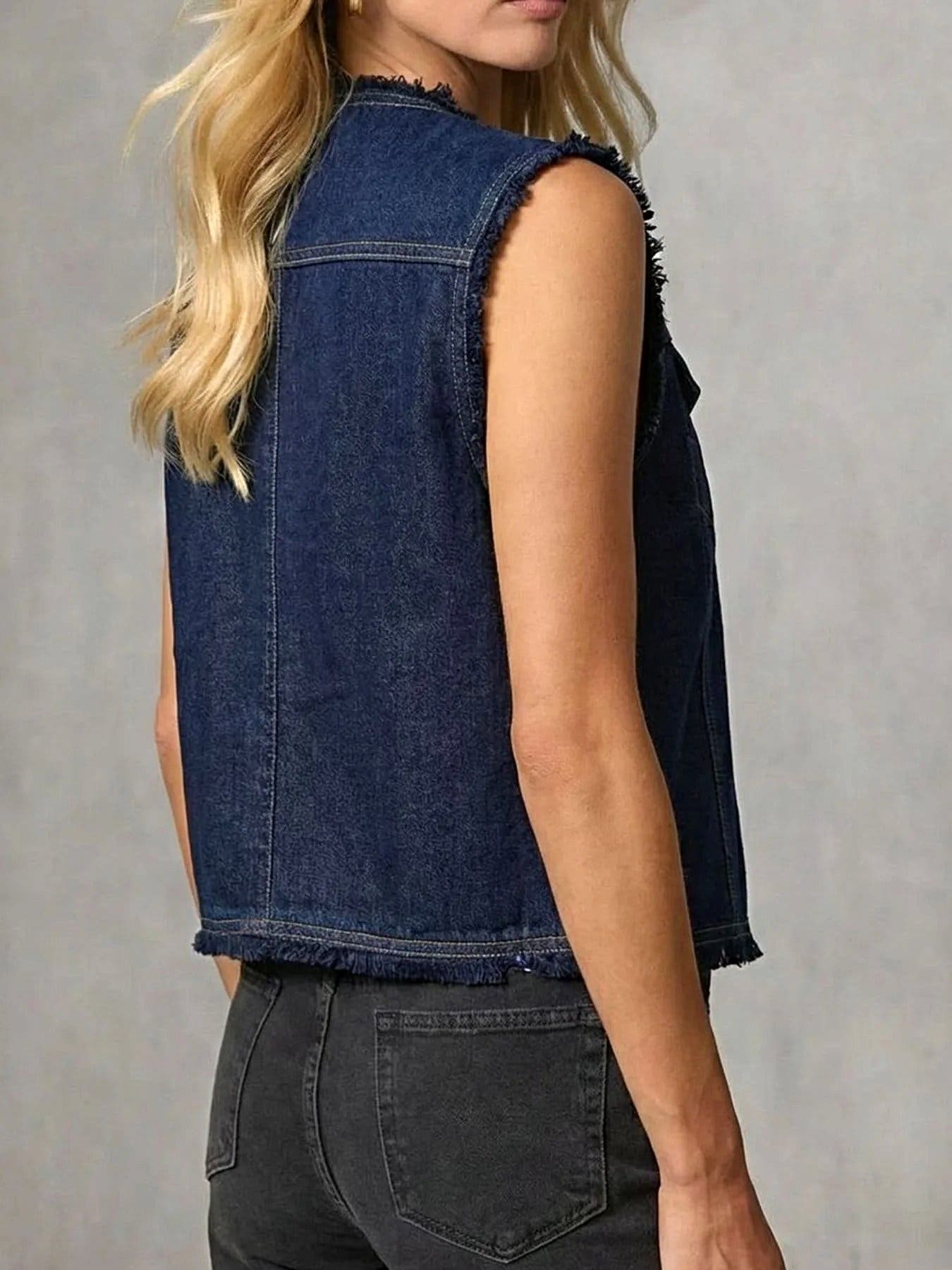 Frayed Hem Denim Vest -