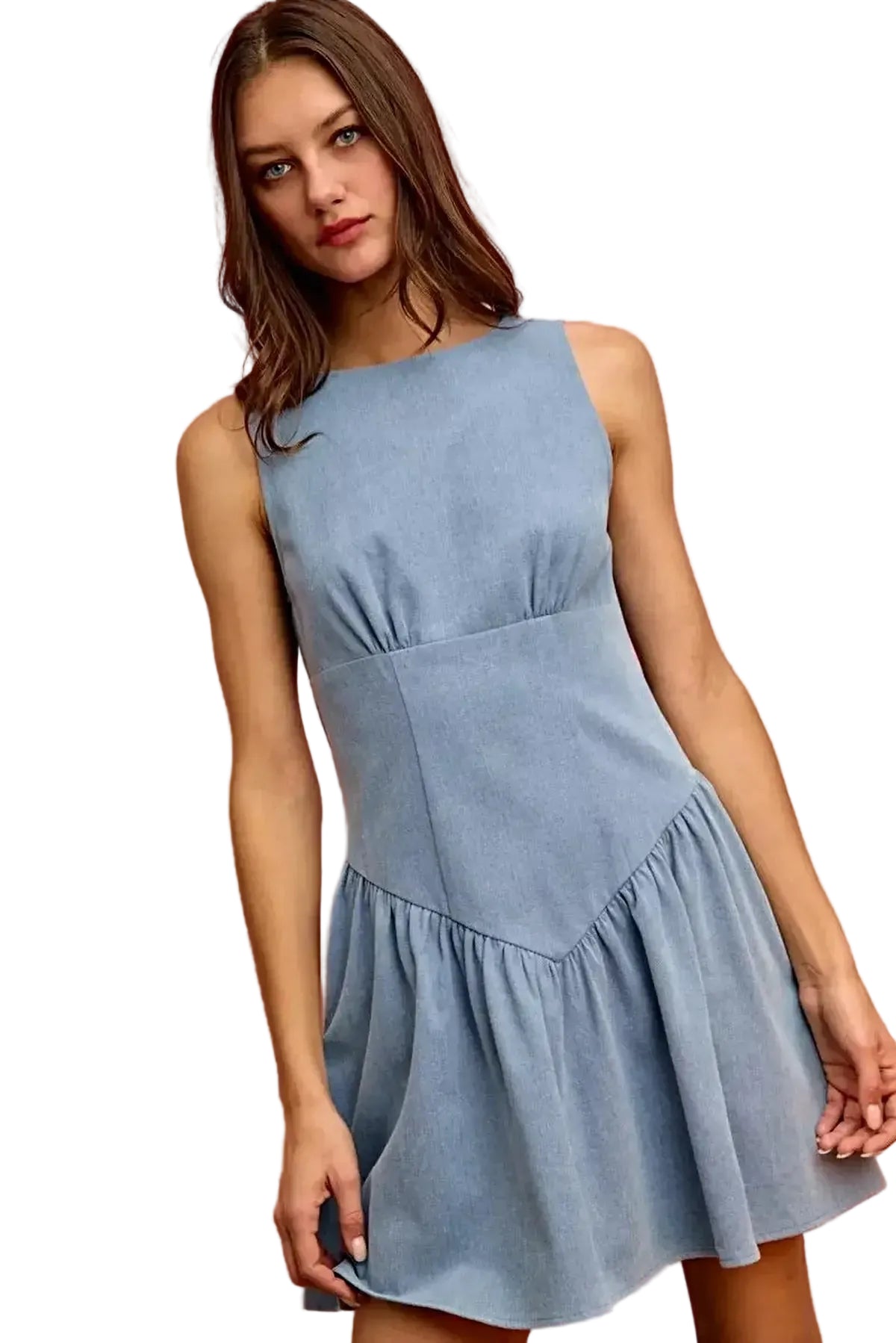SO ME Fit And Flare Sleeveless Denim Mini Dress -