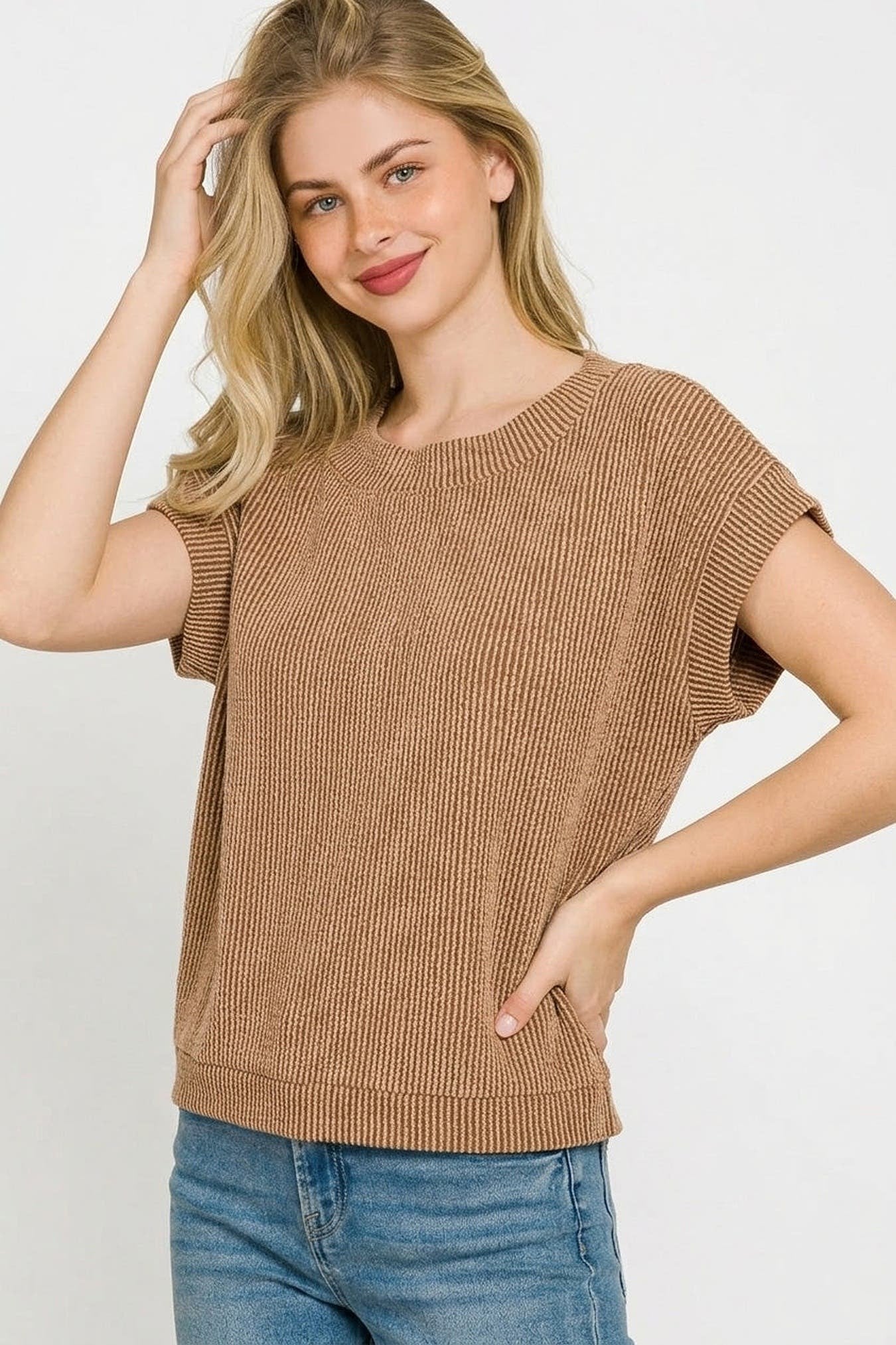 Zenana Raised Rib Cap Sleeve Top -
