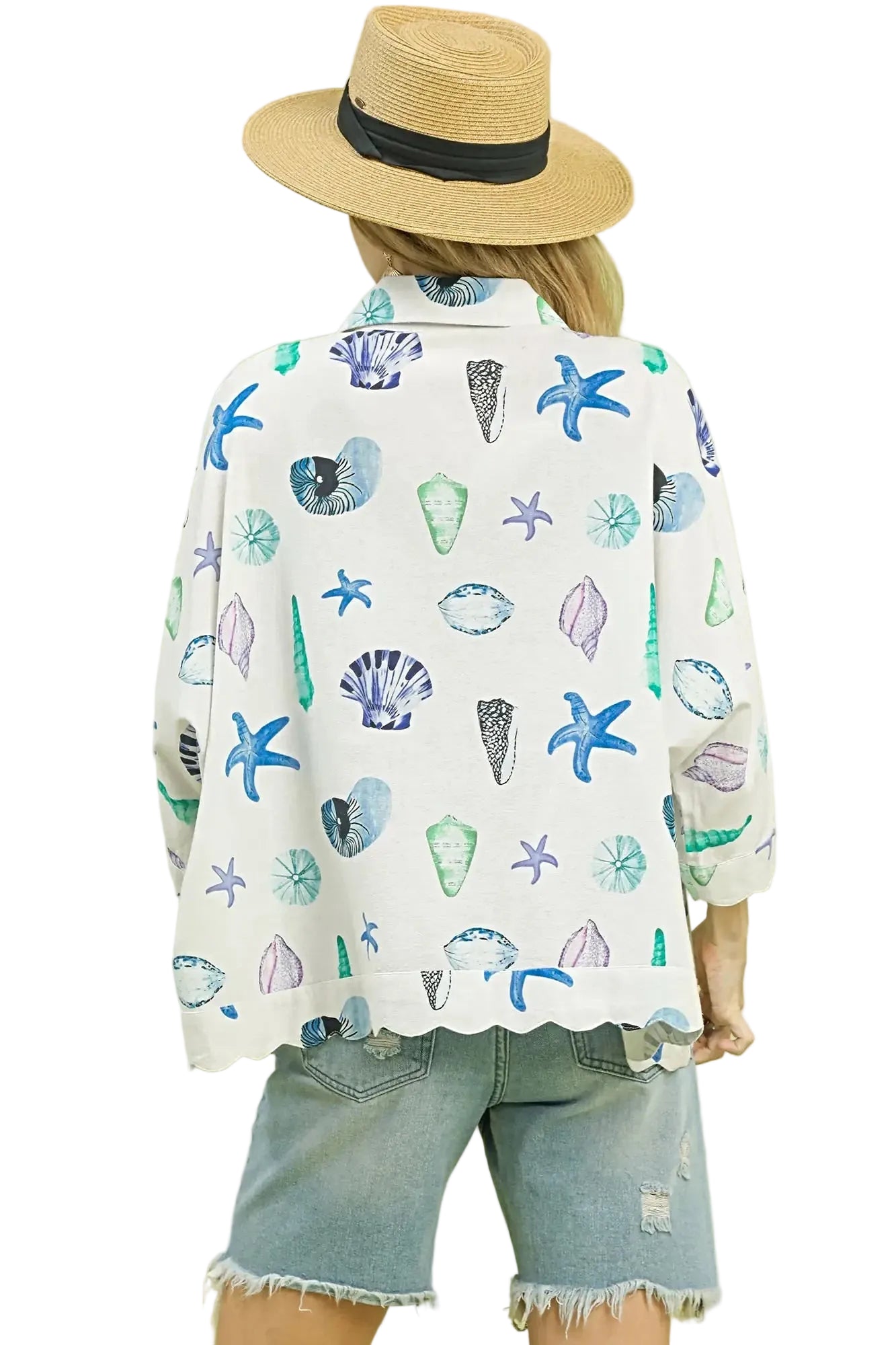 Umgee Seashell & Starfish Print Button-Down Top -