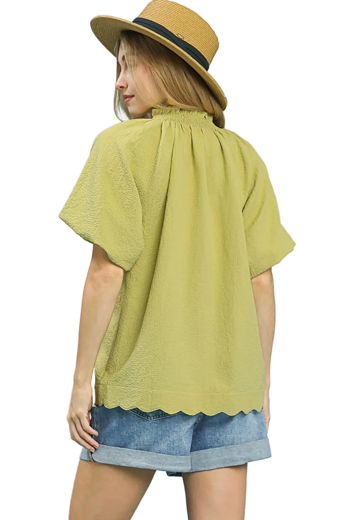 Umgee Scalloped Hem Textured Blouse -