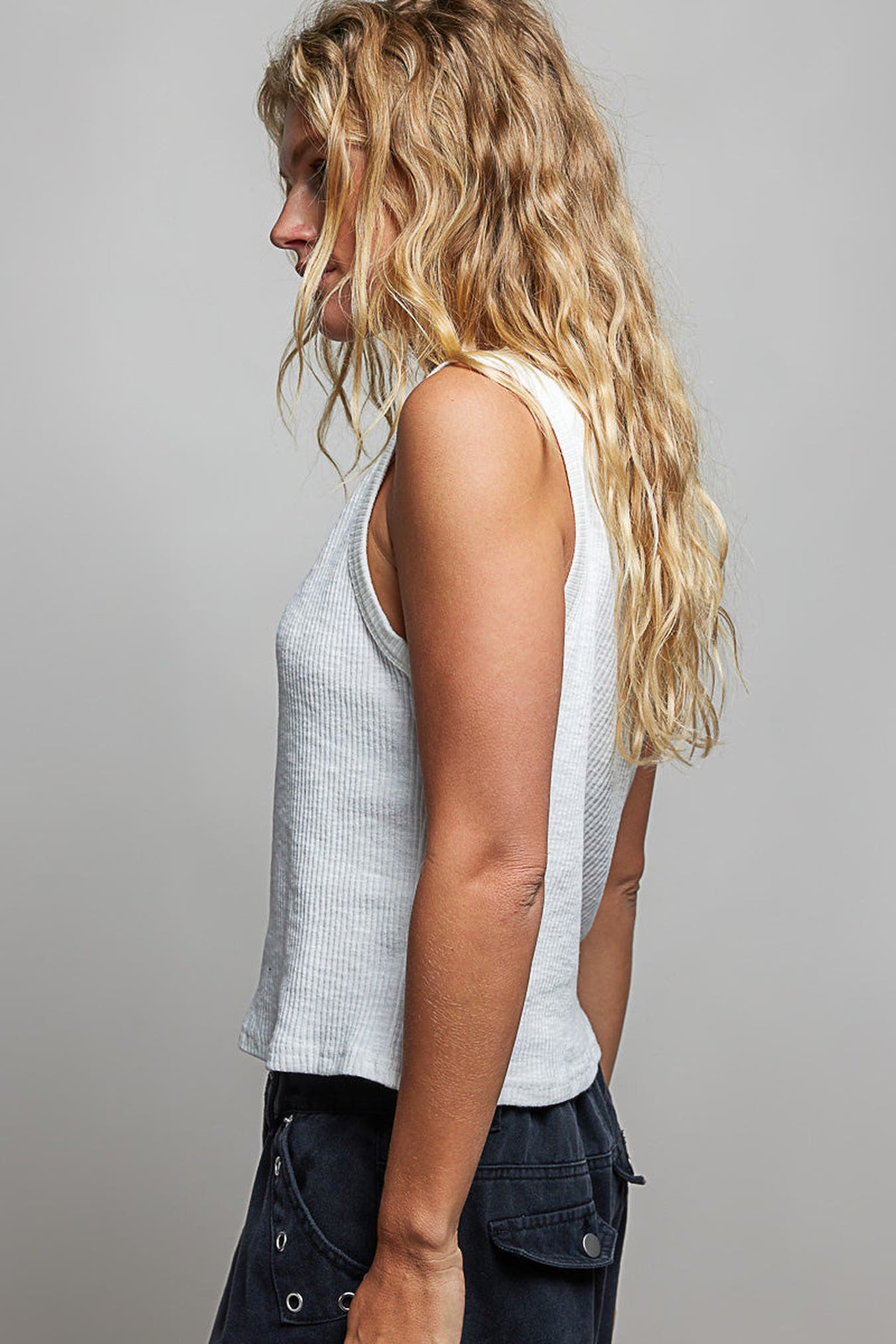 POL Ribbed V-Neck Tank with Stud Point -