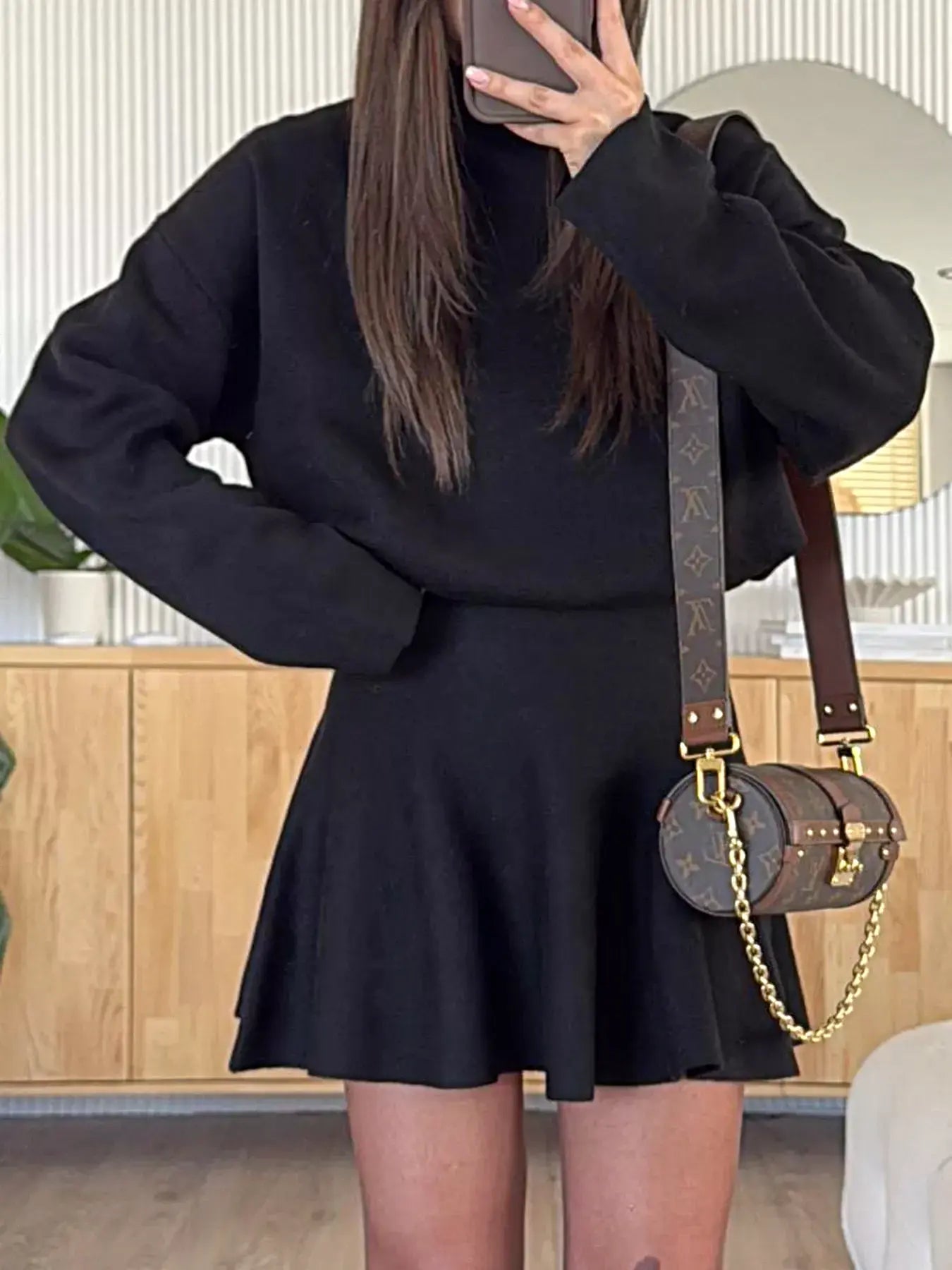 Round Neck Long Sleeve Mini Sweater Dress -