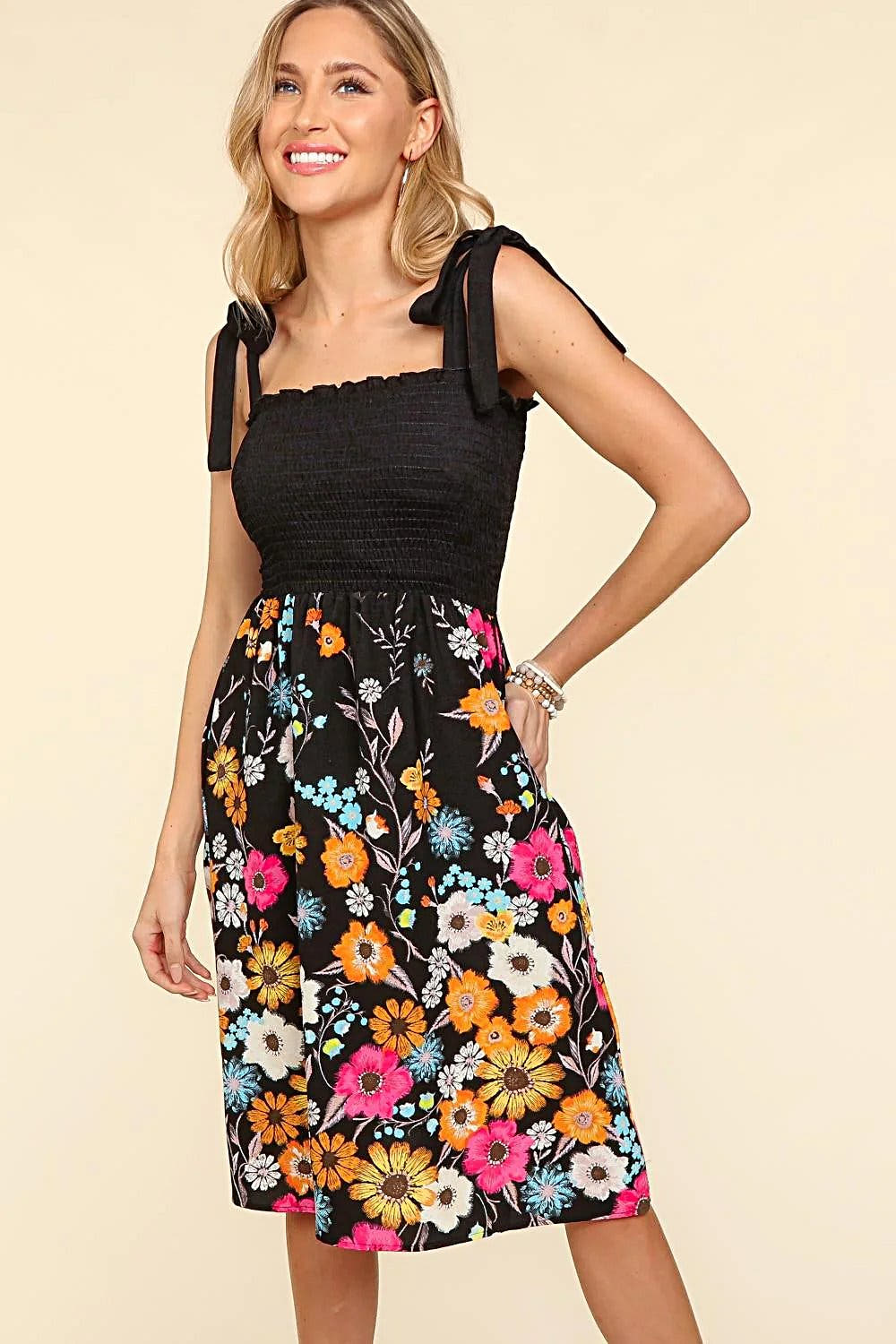 Haptics Smocked Cami Floral Dress -