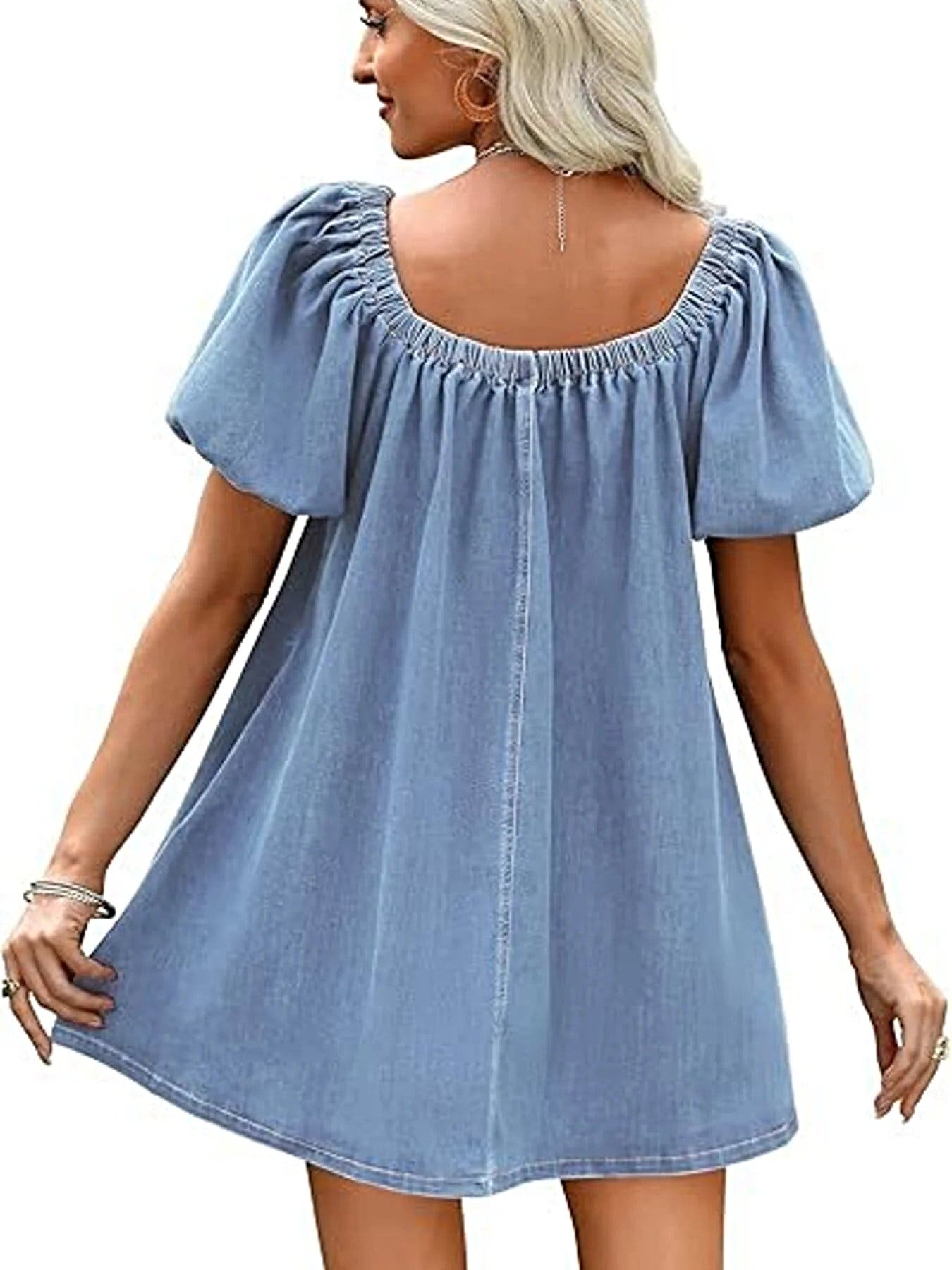 Off-Shoulder Tie-Front Denim Dress -