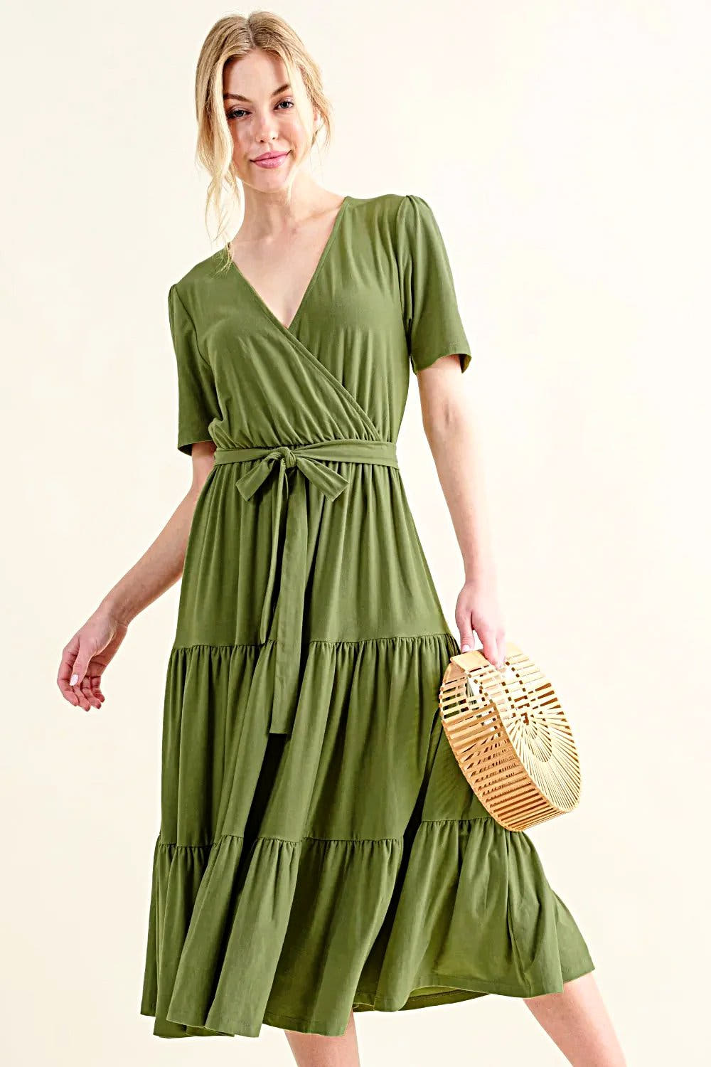 And The Why Soft Short Sleeve Tiered Midi Dress -