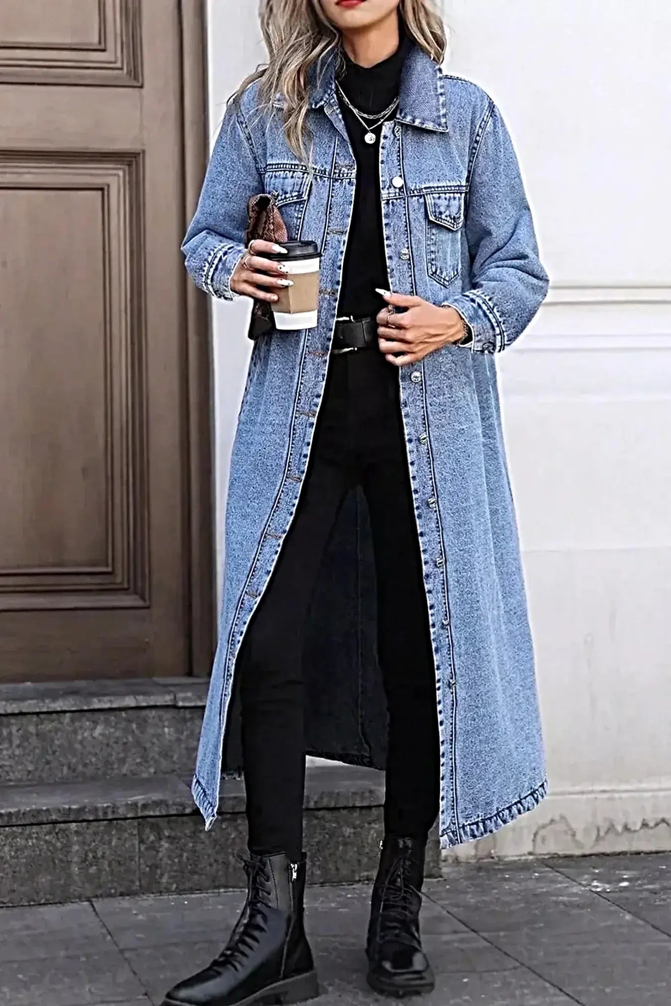 Longline Button-Down Denim Jacket -