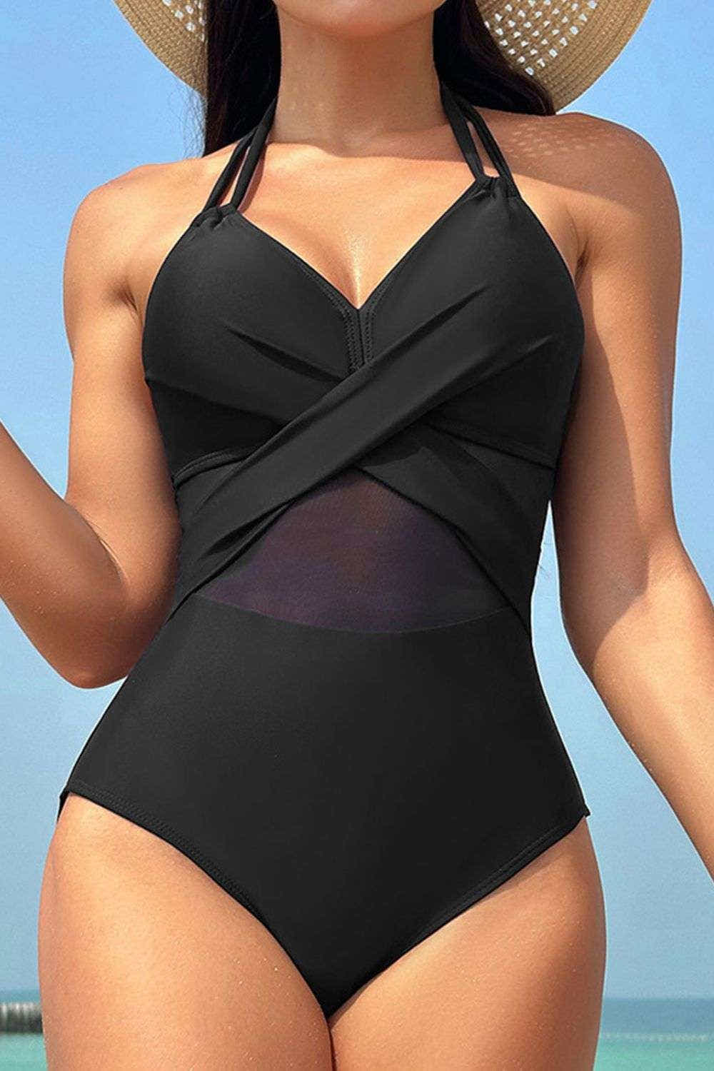 Trajes de baño de una pieza con cuello halter cruzado Tendencias