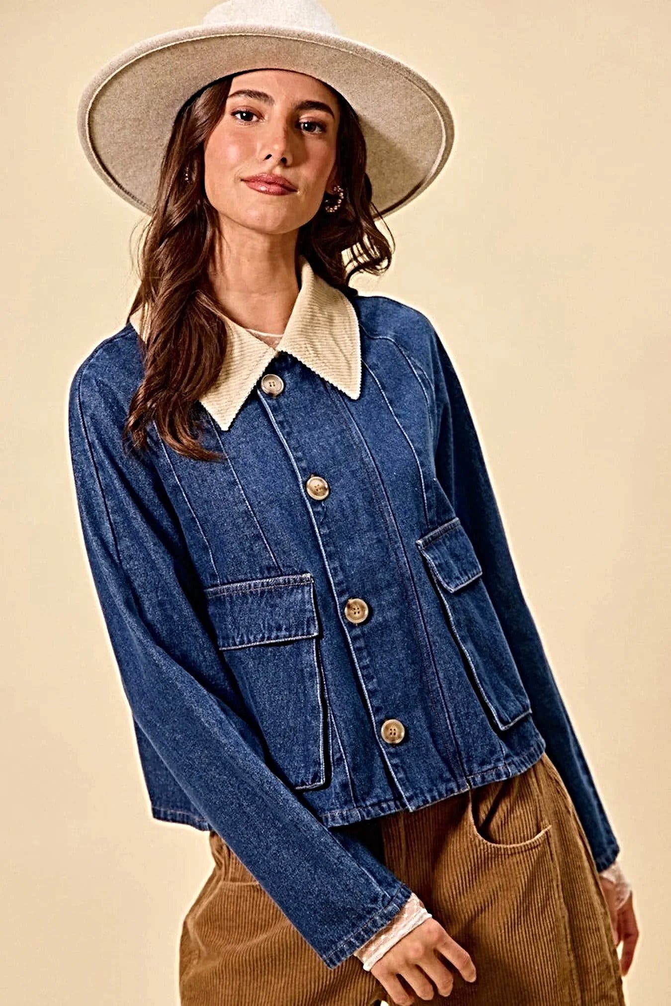 SO ME Zip Up And Buttoned Denim Jacket -