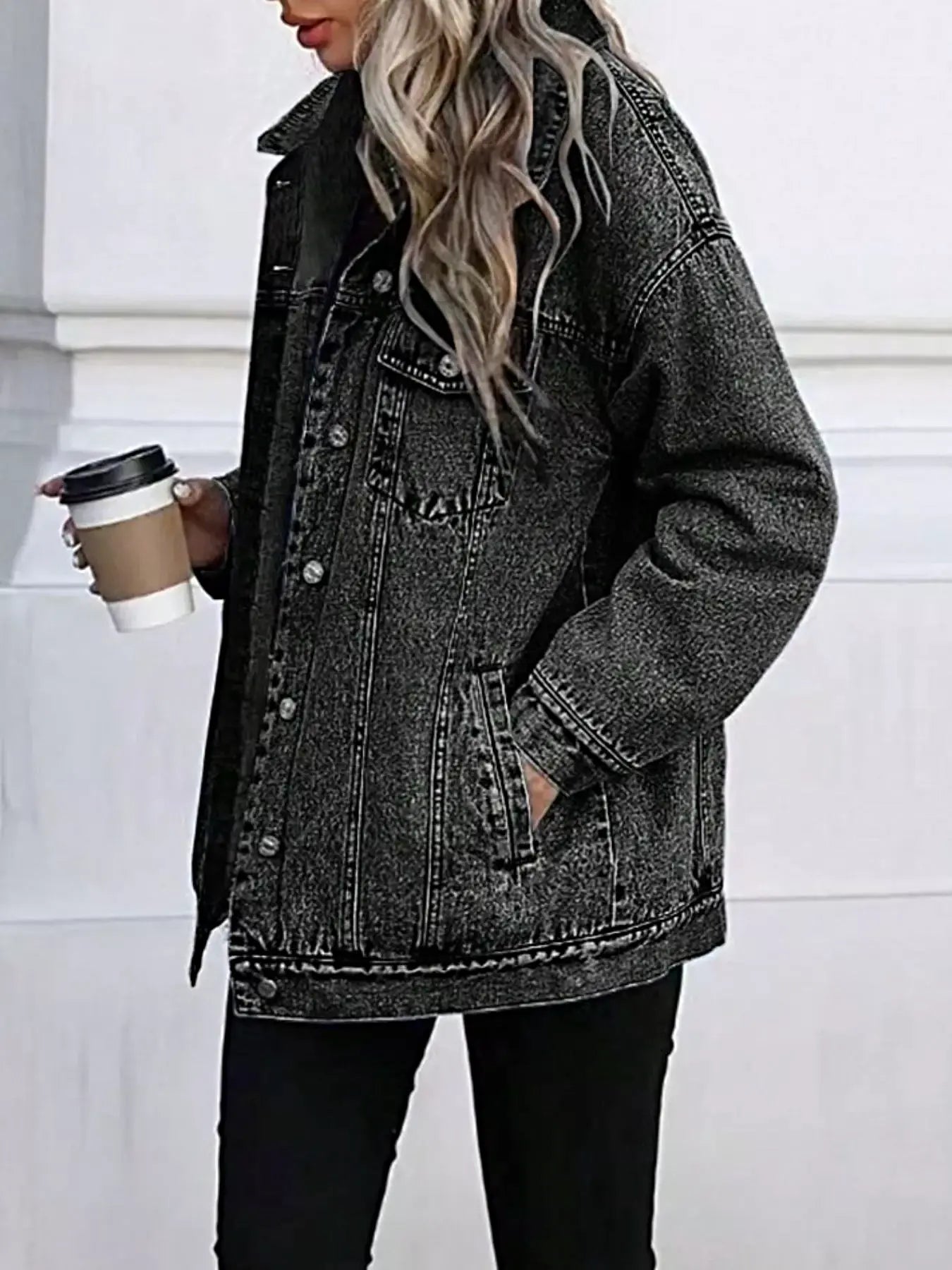 Washed Button Up Oversized Denim Jacket -
