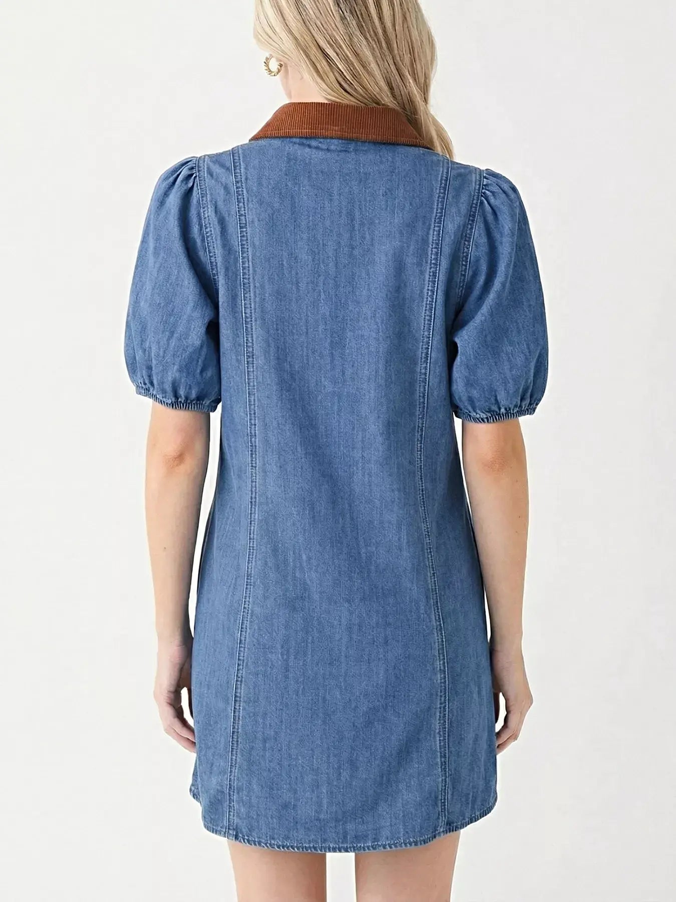 Button-Down Short Sleeve Denim Dress -