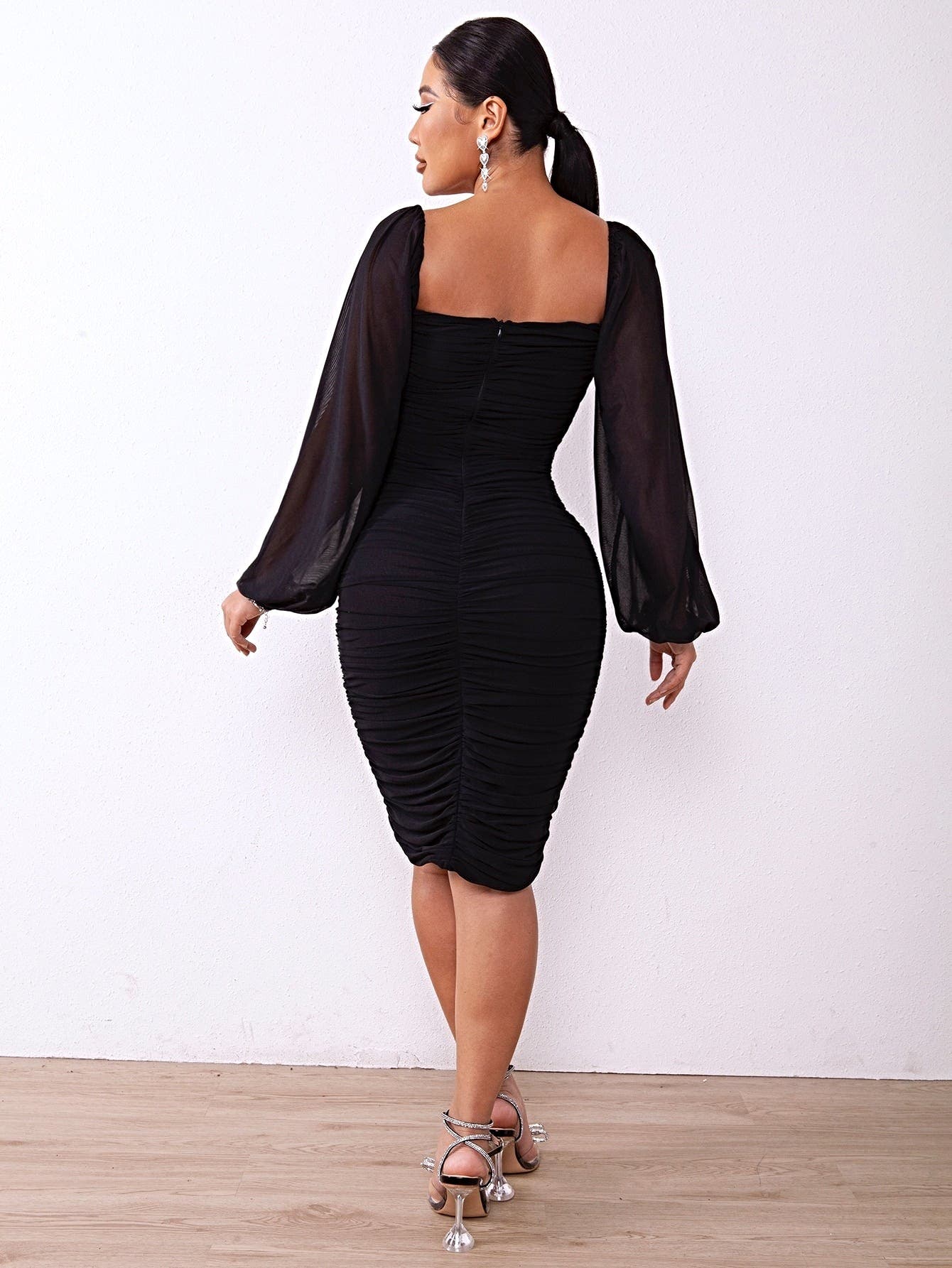 Zip-Back Ruched Bodycon Dress -
