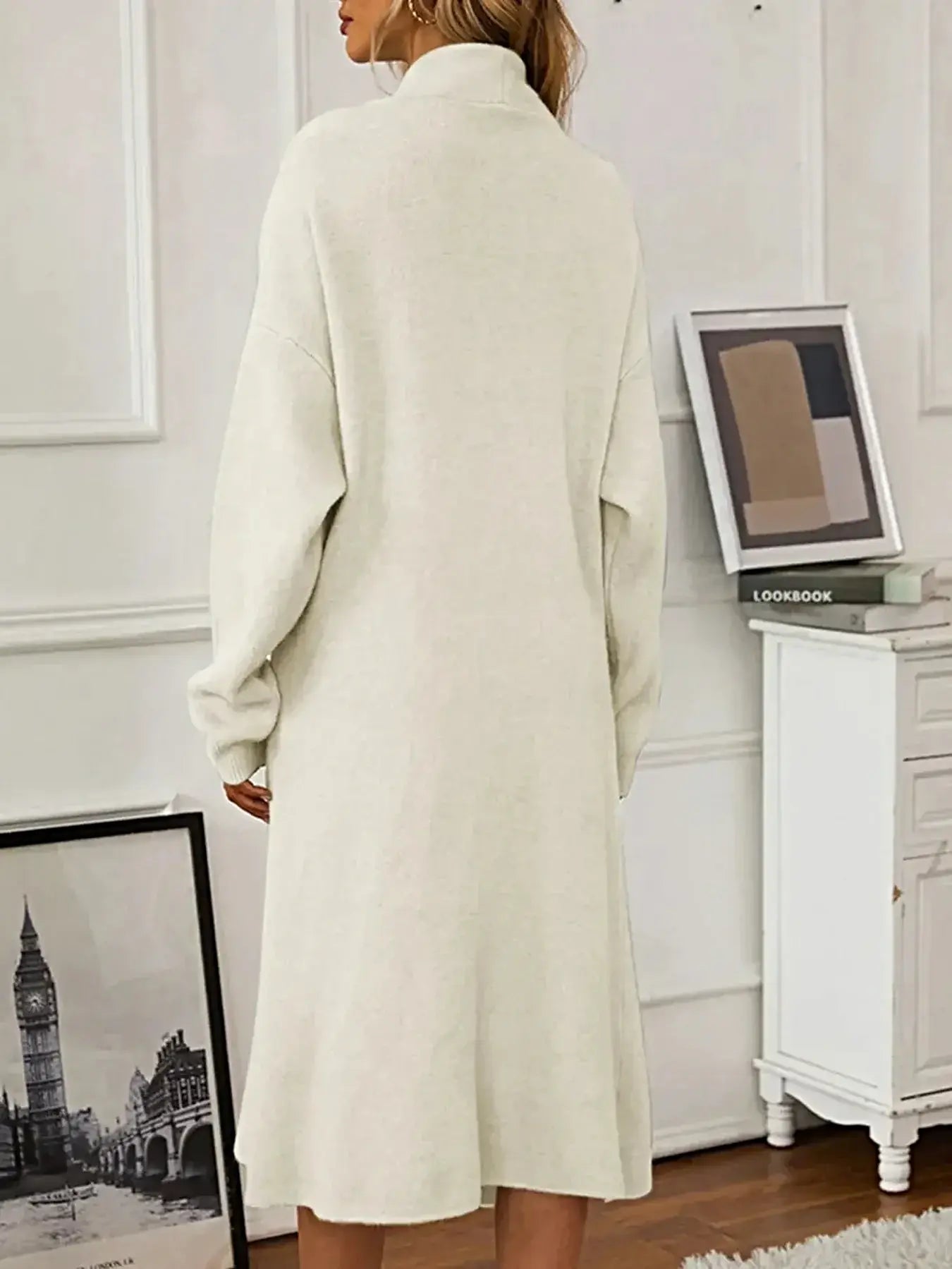 V-Neck Cami Dress and Open Front Cardigan Sweater Set -